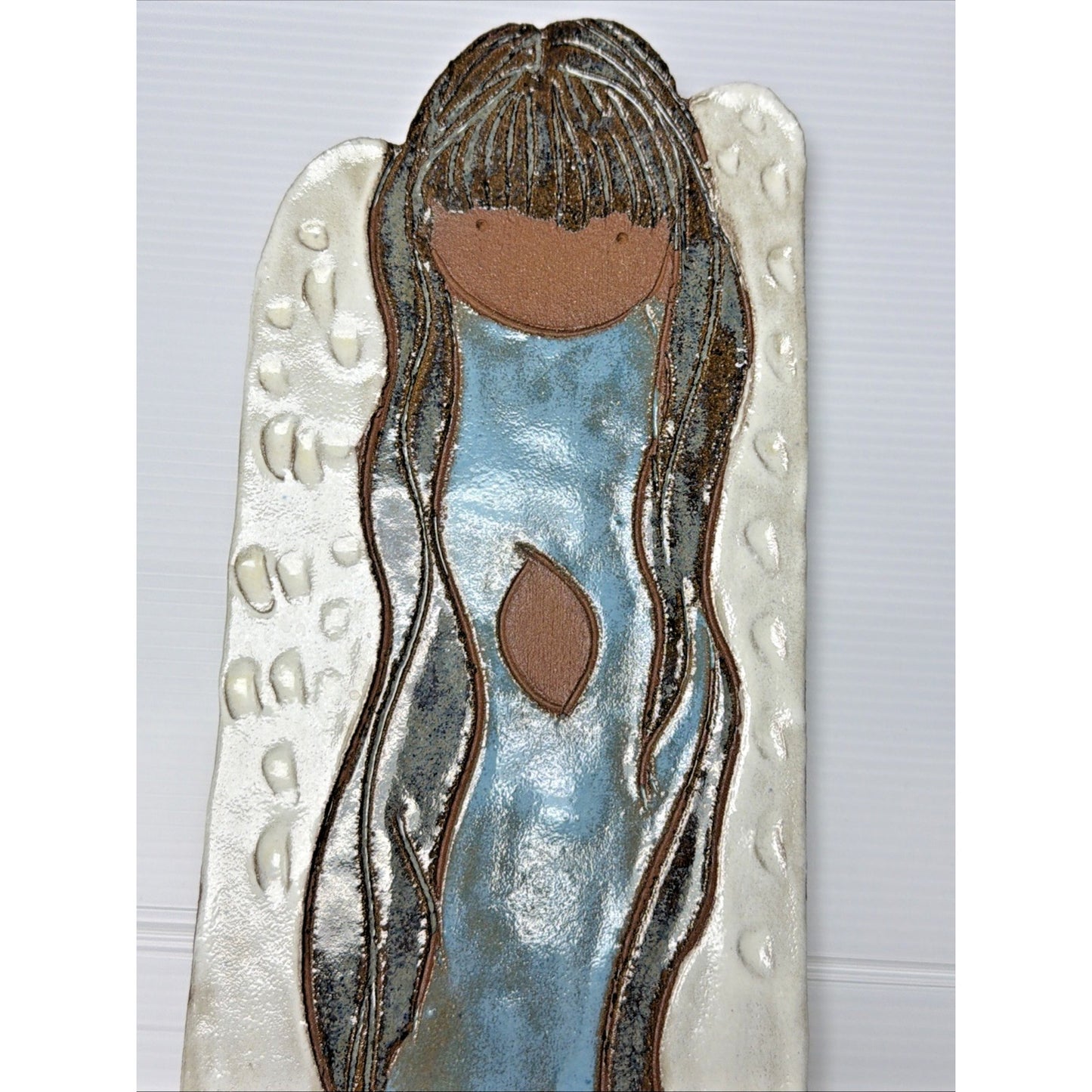 MCM Ninnie Forsgren Bromma Keramik Sweden Angel Wall Plaque Clay Painted 19.5"