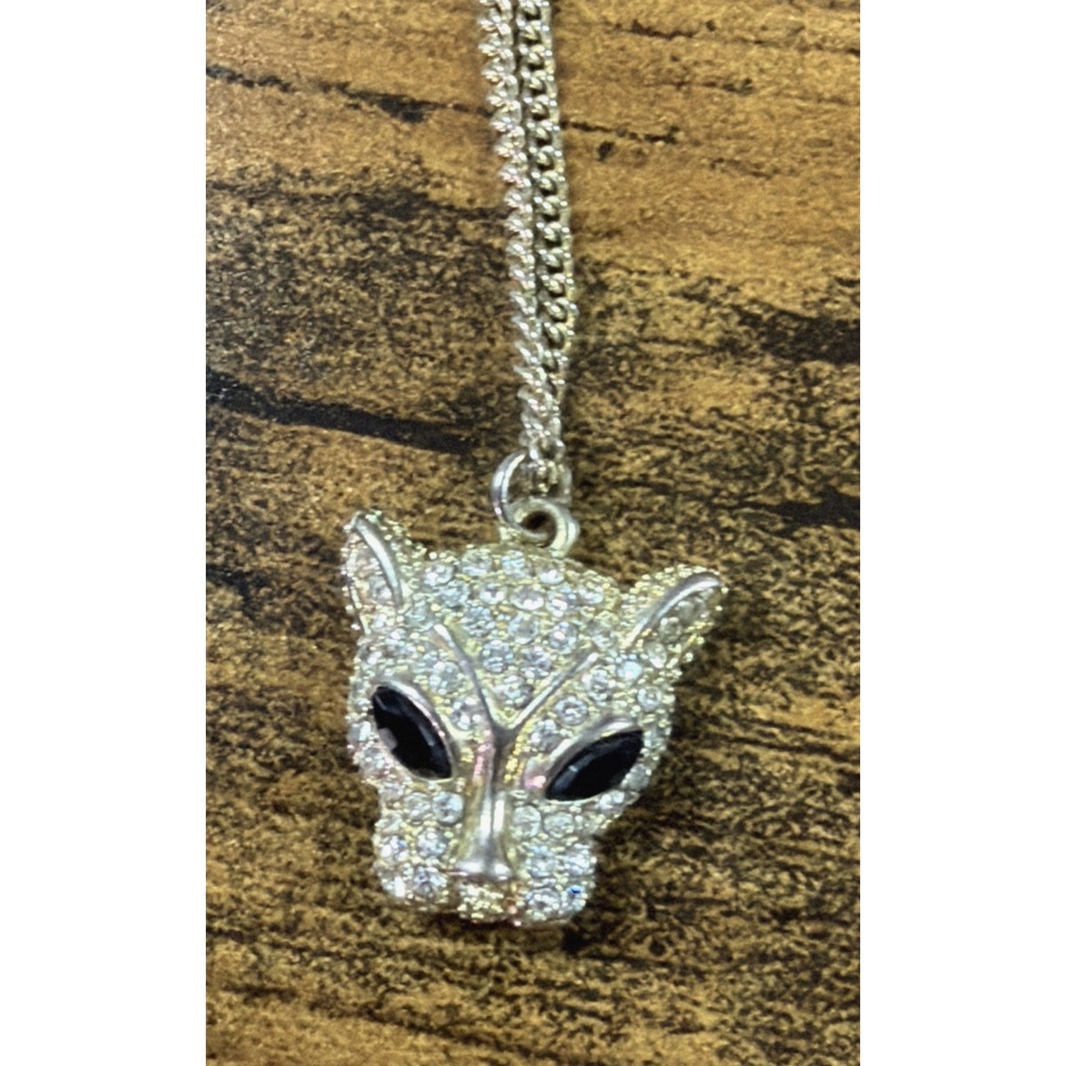 Vintage Pave Crystal Rhinestone Leopard Panther Pendent Necklace Read