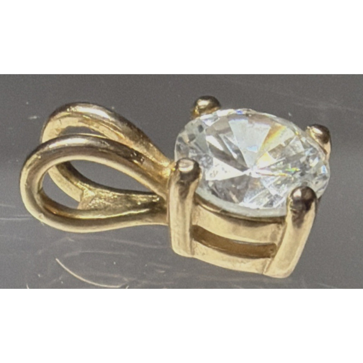 Vintage Gold Vermeil Cubic Zirconia Solitaire Sterling Silver Pendant