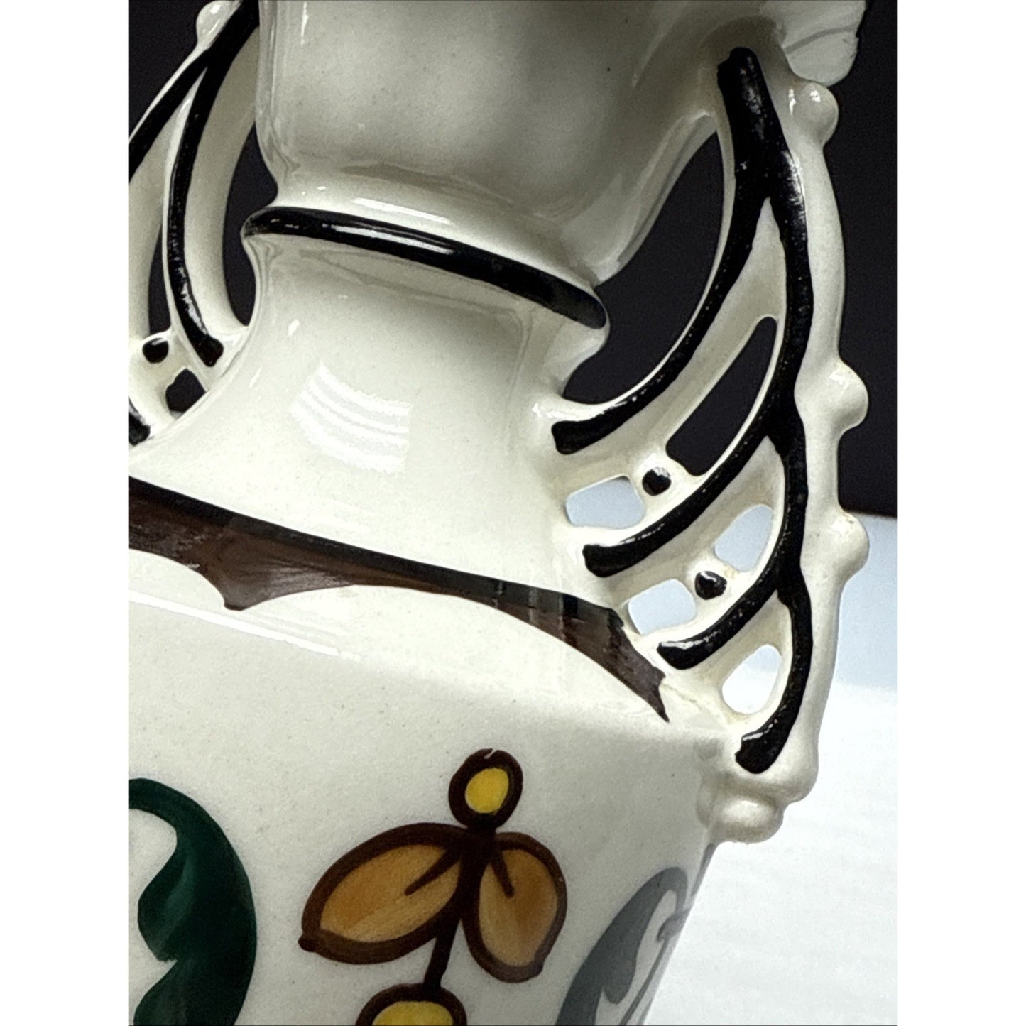 Art Deco Czech Art Pottery Bohemian Double Handle Vase Hand Painted