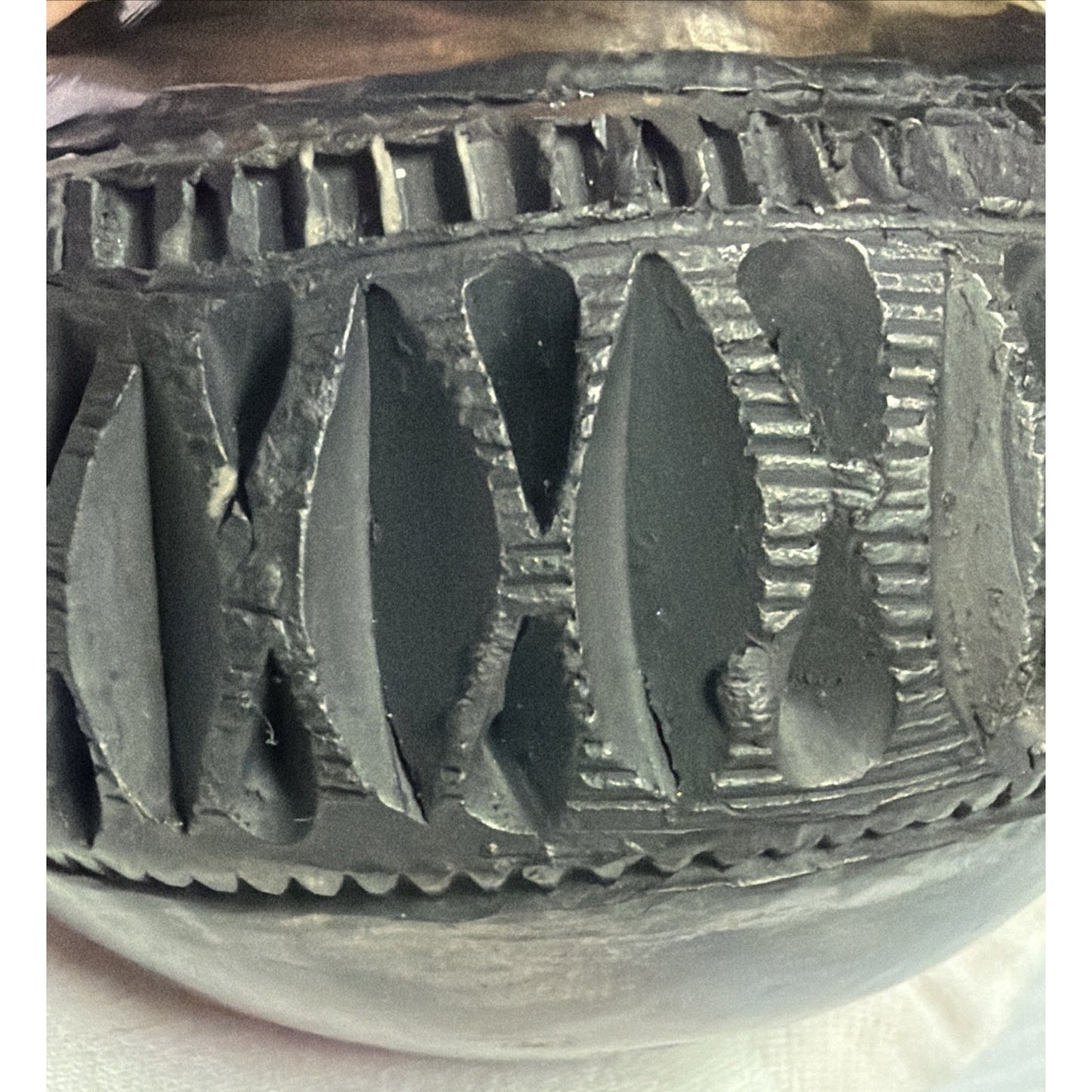 Mexican Folk Art Barro Negro Oaxaca Reticulated Black Pottery Vase Woven Straw