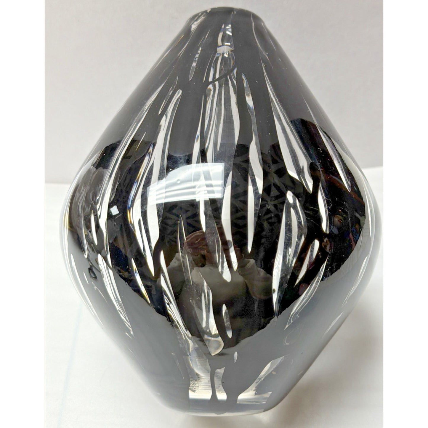 MCM Blown Art Glass Vase Black Drip Abstract Bulb Teardrop Onion