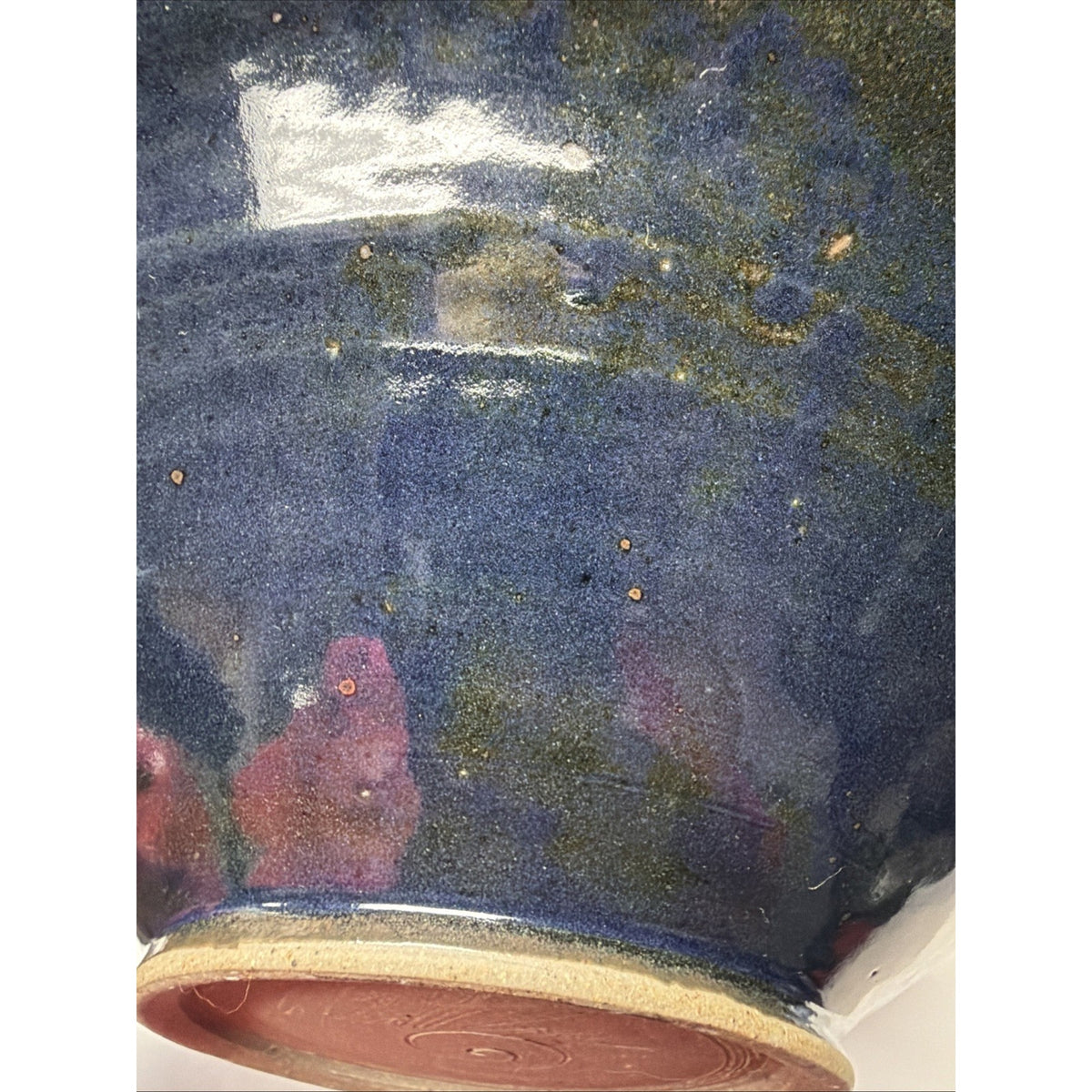 Vtg Wyatt Lane Studio Art Pottery Console Bowl Stoneware Navy Abstract Glaze