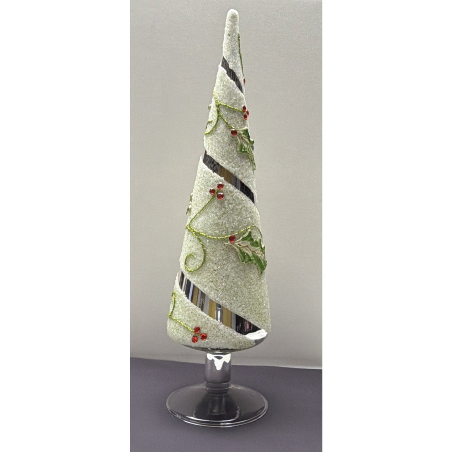 Mercury Clear Glass Light Up Christmas Tree Glass Beads Holly Berry Leaves As Is