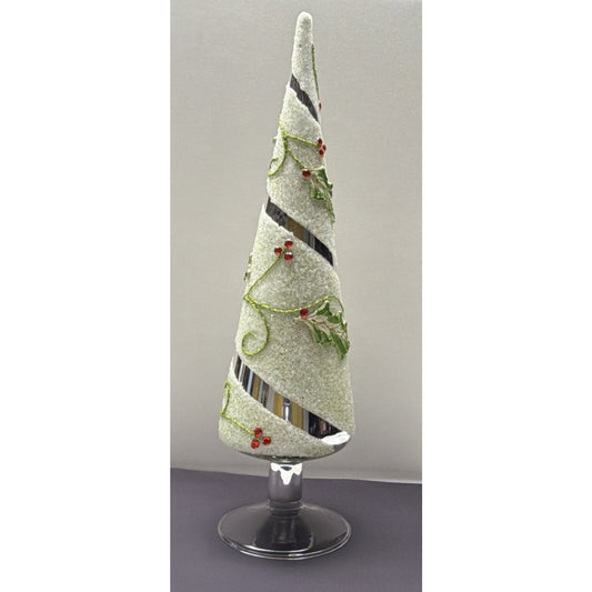 Mercury Clear Glass Light Up Christmas Tree Glass Beads Holly Berry Leaves As Is