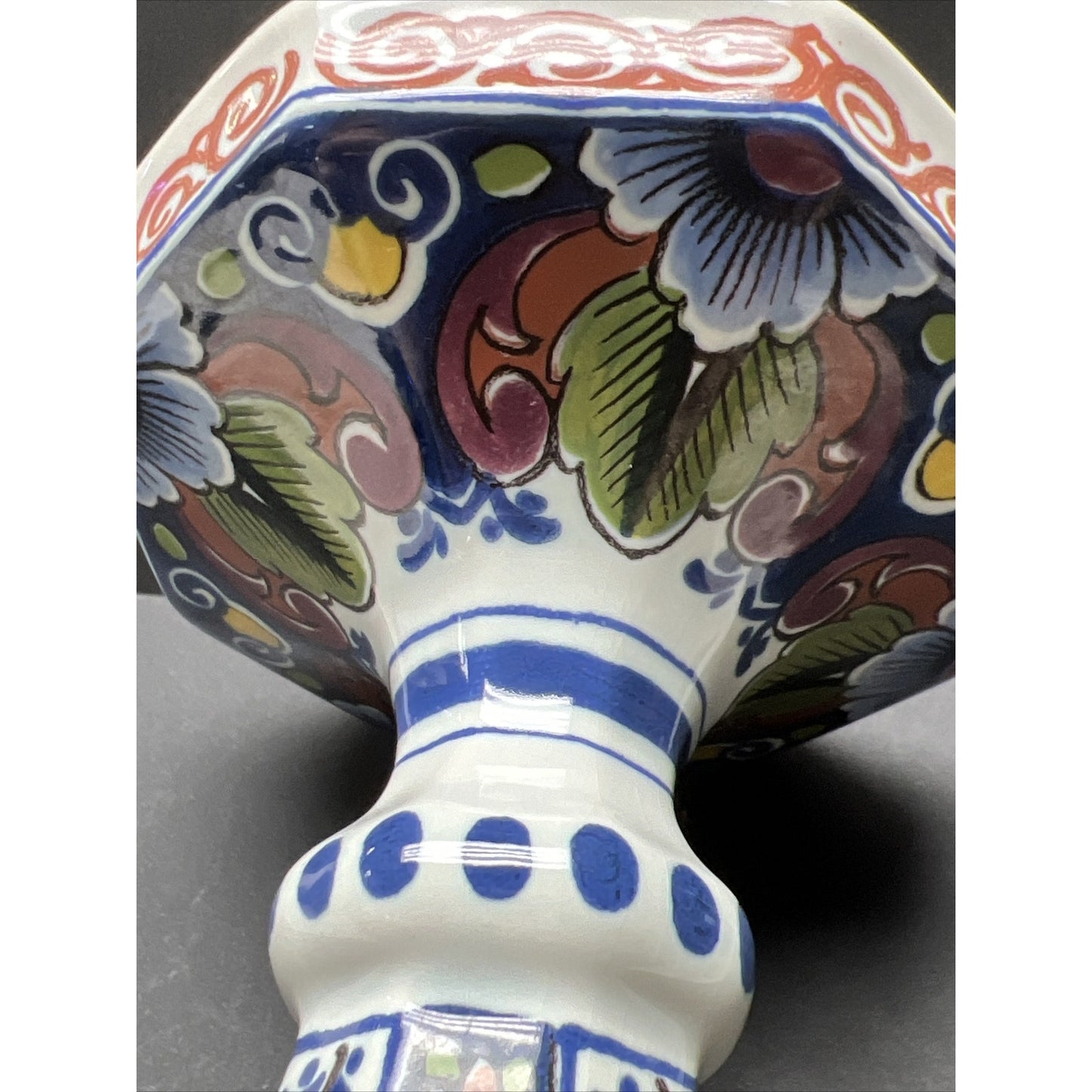 Vtg Oud Delft Holland 834/1 Candle Stick Holder Polychrome Floral Hand Painted