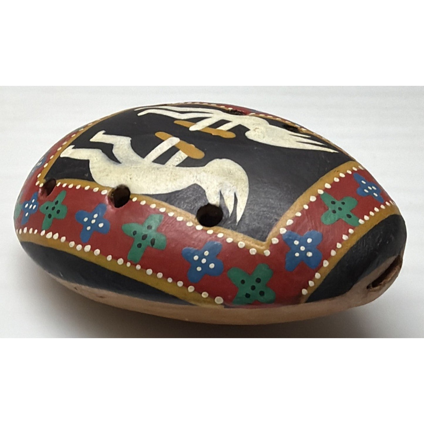 Native Southwest Kokopelli Whistle Hand Painted Clay Ocarina Flute Pendant