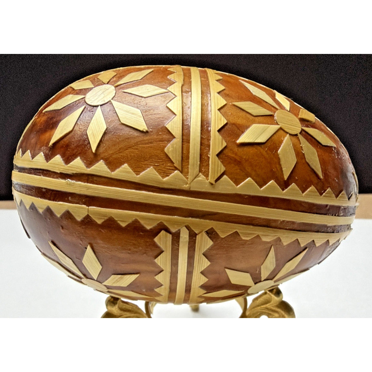 Pysanka Wooden Easter Egg Ukrainian Pysanky Carved Straw Starburst Trypillian