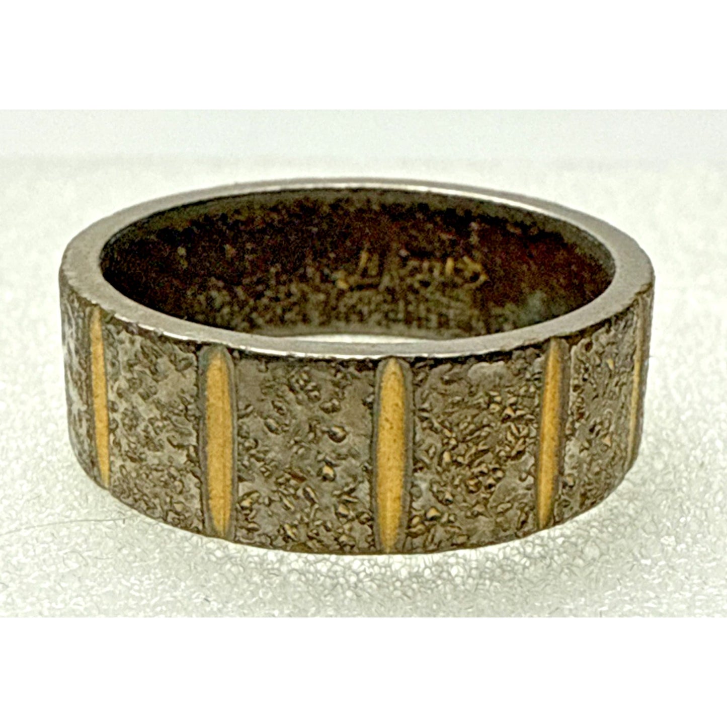 Vintage Uncas Cigar Band Ring Sz 7 Silver Gold Metal Ribbed As-Is