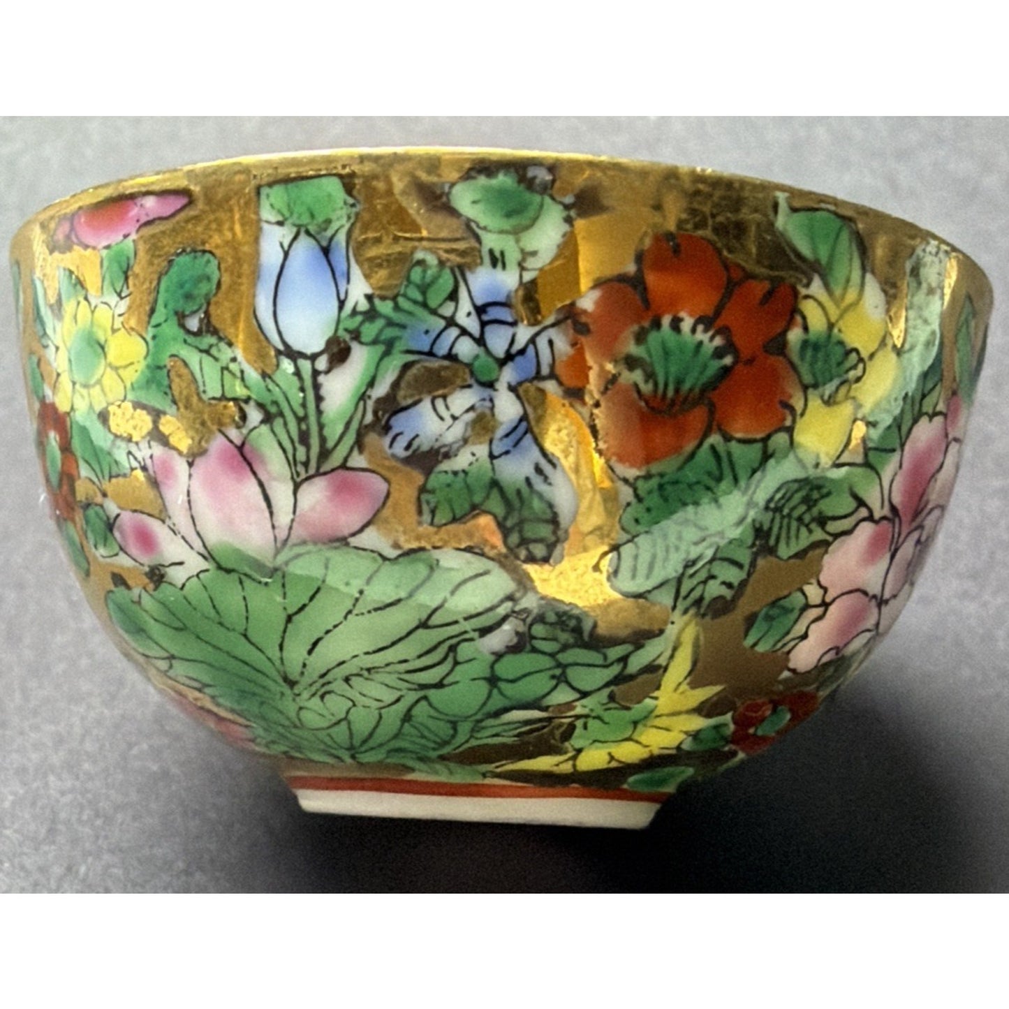 Old Eggshell Porcelain Gilt Enamel Chinese Famille Rose Mille Fleurs Wine Sake