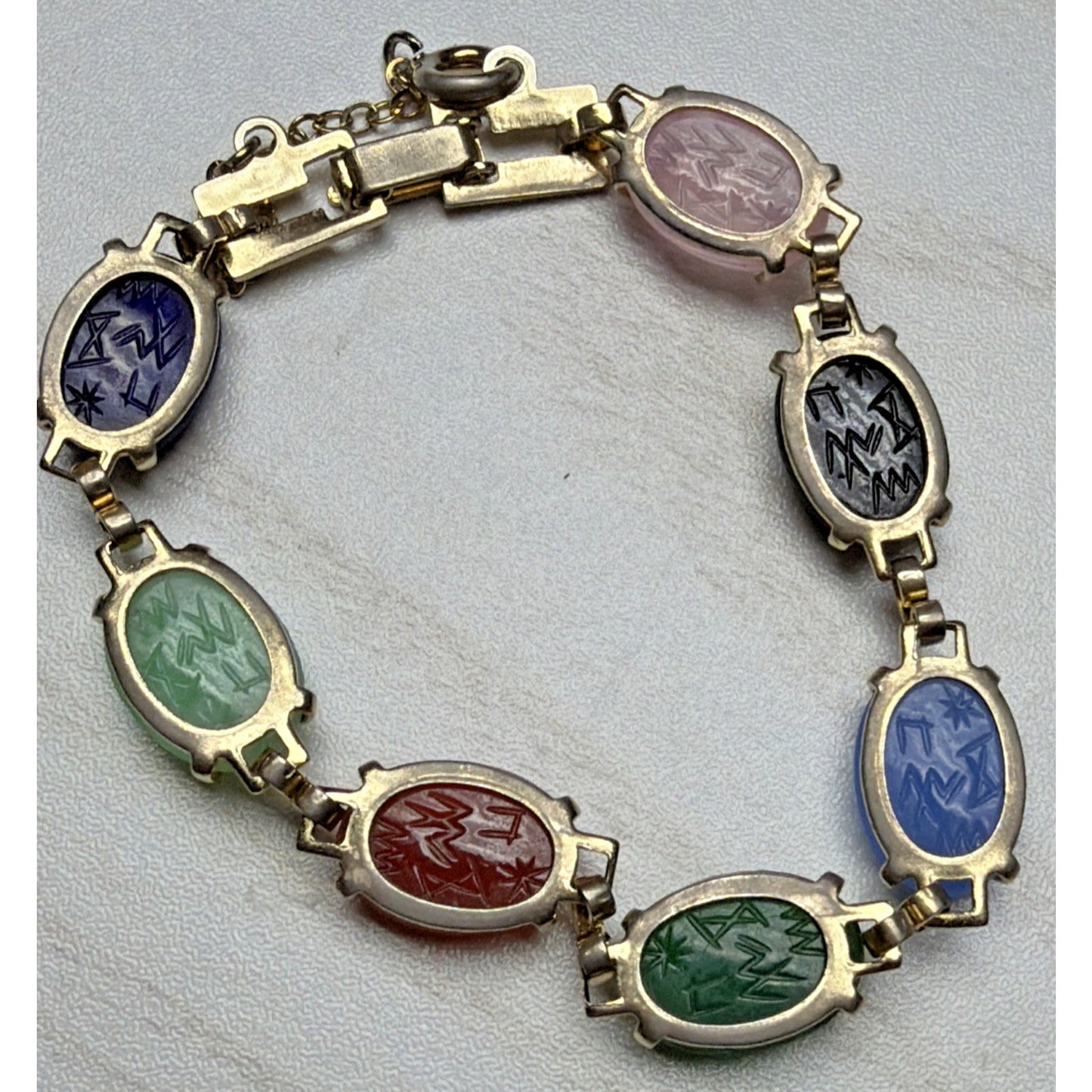 Egyptian Revival Carved Scarab Beatle Bracelet Link Security Chain As Is