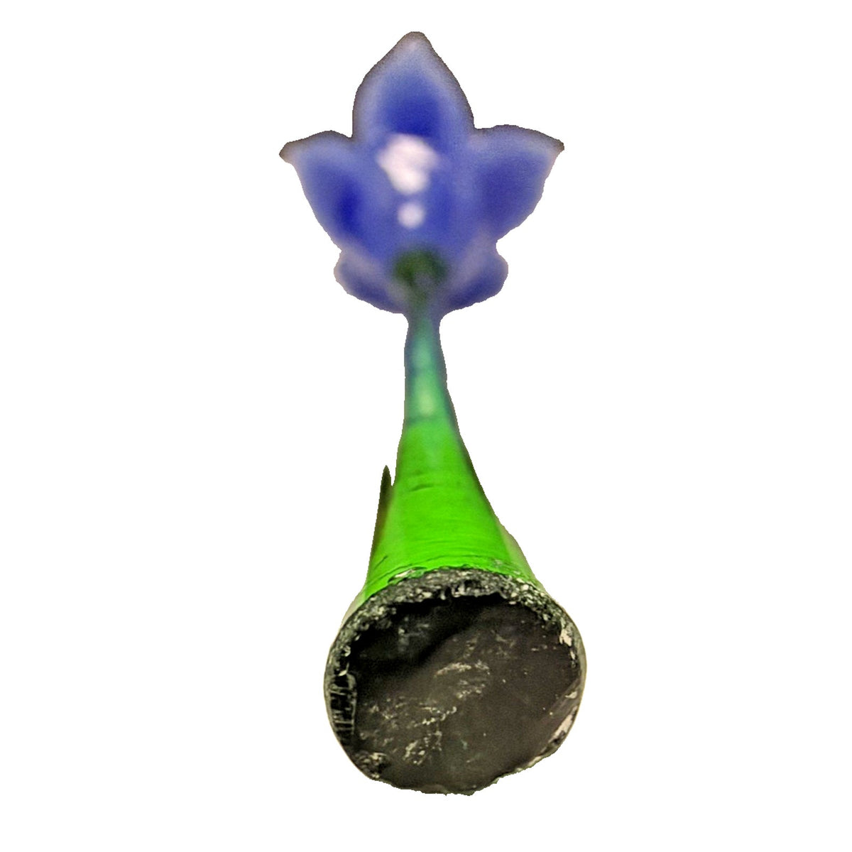 Vtg Hand Blown Art Glass Long Stem Flower Green Stem Blue Mottled Pink Center