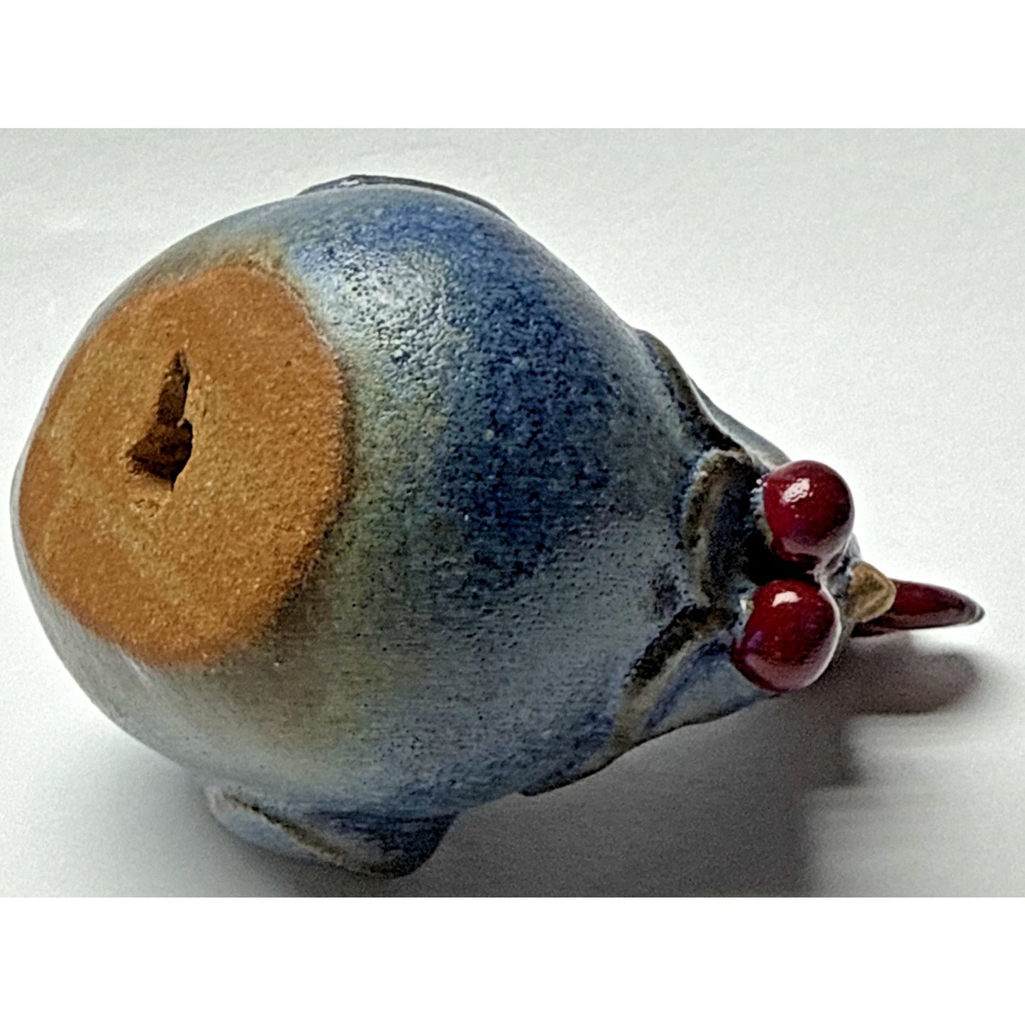 Vintage Folk Art Stoneware Hen Rooster Chicken Figurine Blue Red Glazed