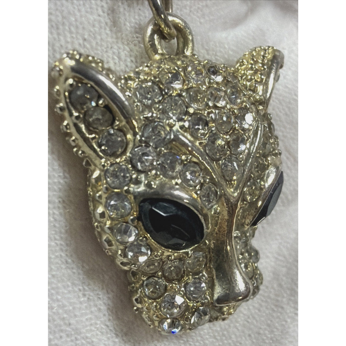 Vintage Pave Crystal Rhinestone Leopard Panther Pendent Necklace Read
