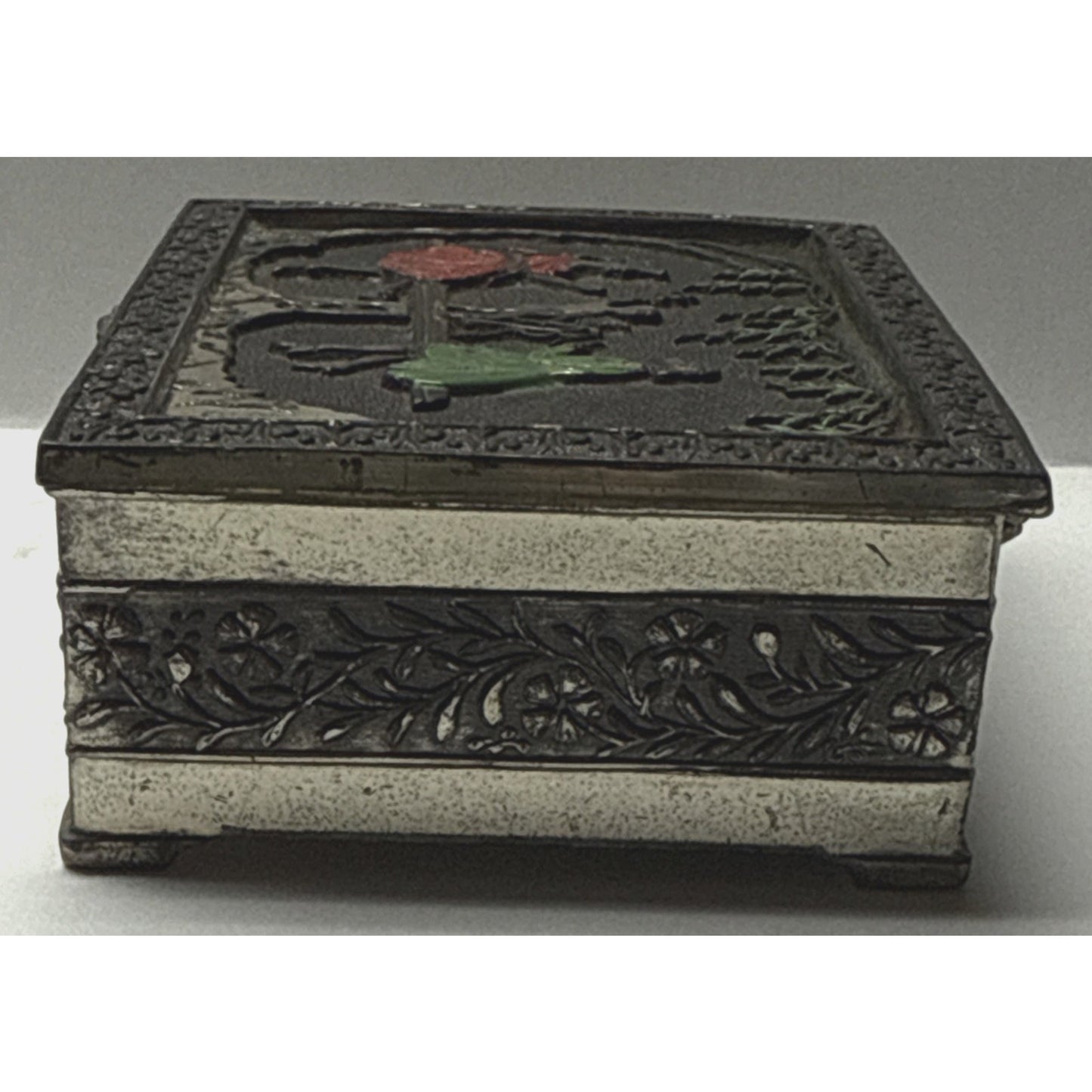 Vintage Victorian Metal Wood Cigarette Box Angel Women Ornate Japan As Is