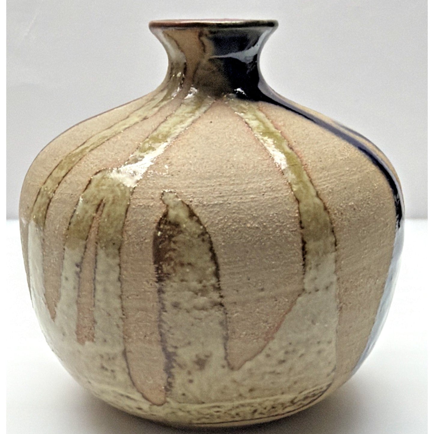 Mid Century OMC Japan Pottery Weed Pot Vase Mini Glazed Abstract Stripes