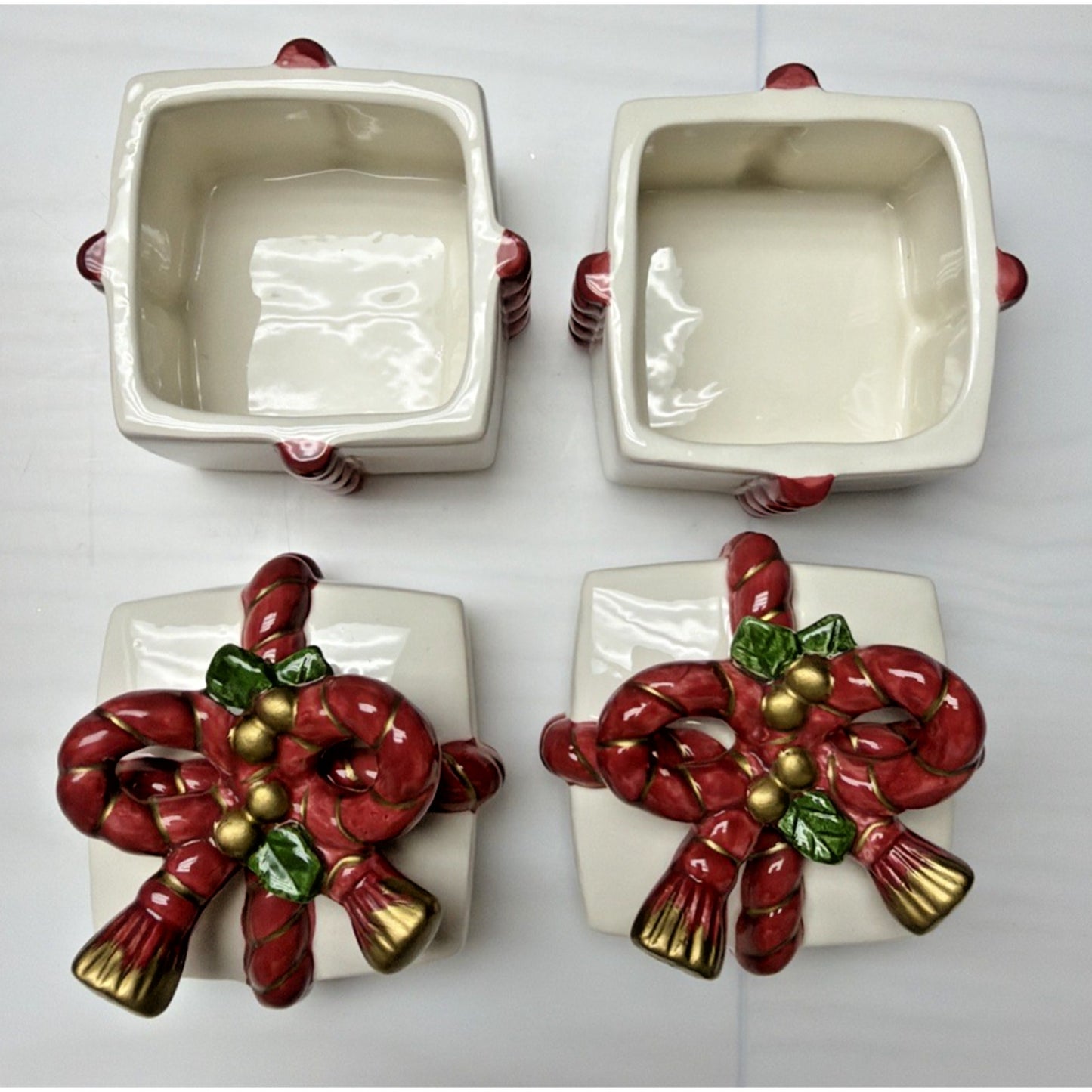 Vtg Set of 2 Fitz & Floyd Old World Santa Lid Box Gift Present Trinket Chrismas