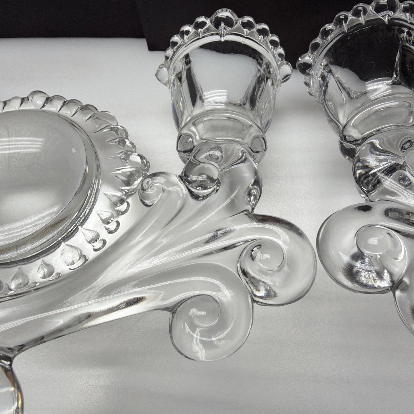 Vtg Lot of 2 Paden City Glass #555 Vermillion Mr B Candle Stick Holders Pillar