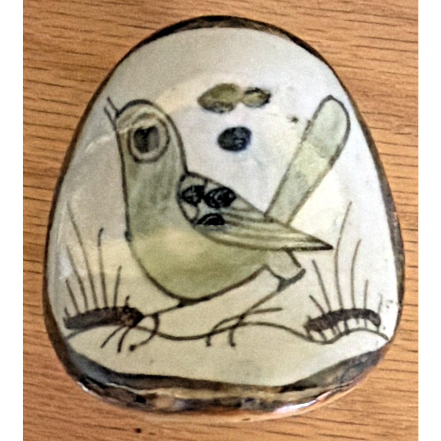 Vintage Mexican Tonala Pottery Owl Hand Painted Glazed Bird Green As Is