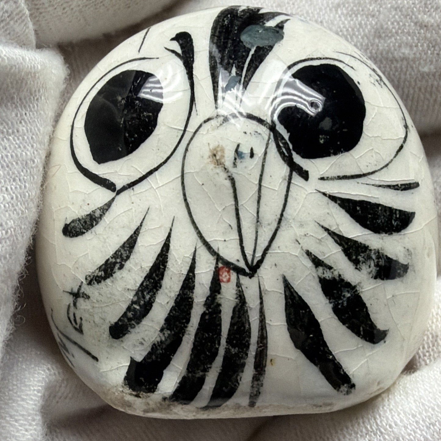 Vintage Mexican Tonala Pottery Owl Hand Painted Glazed Floral Yellow As Is