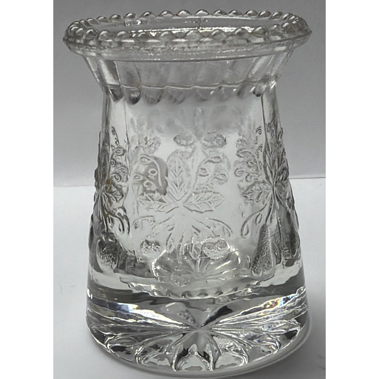 EAPG DC Jenkins Kokomo Glass Three Fruit Toothpick Match Stick Holder Glows