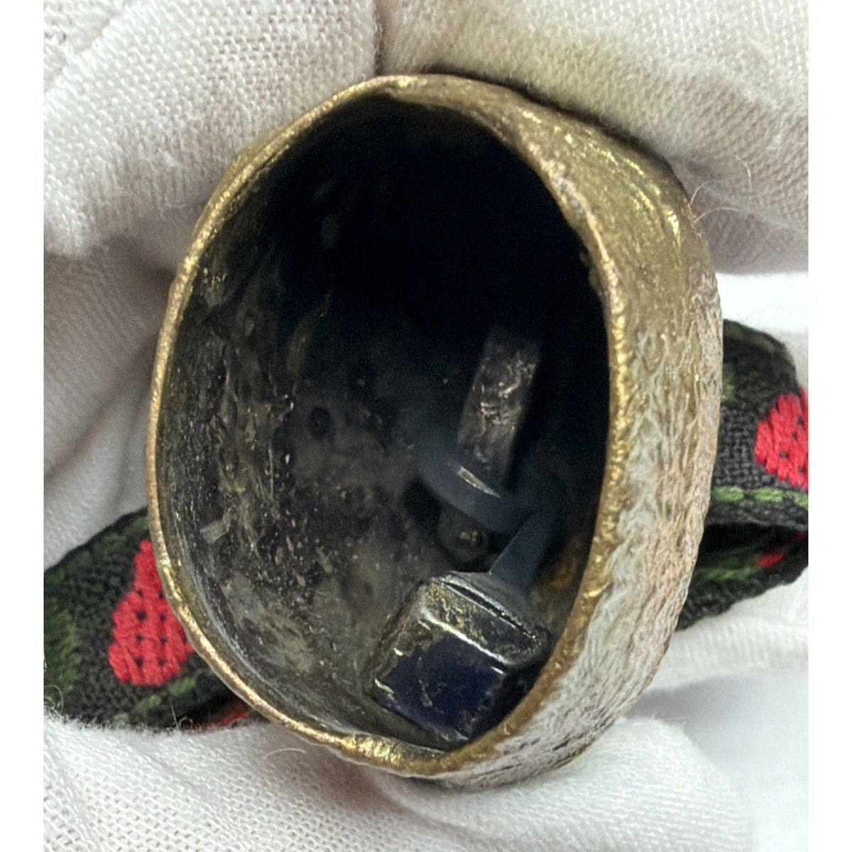 Old Swiss German Forged Cow Goat Bell Heart Embroidered Strap
