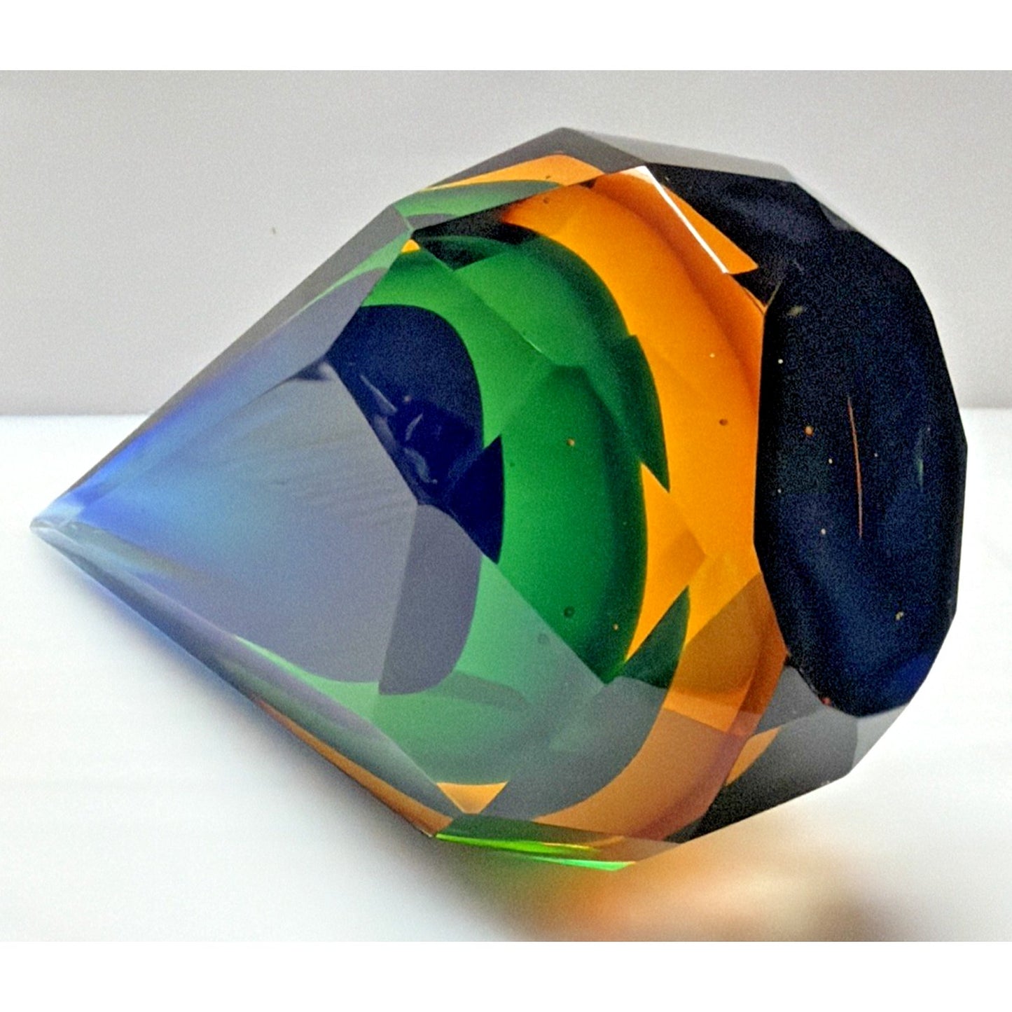 Murano Glass Alessandro Mandruzzato Sommerso Faceted Teardrop Paperweight As Is