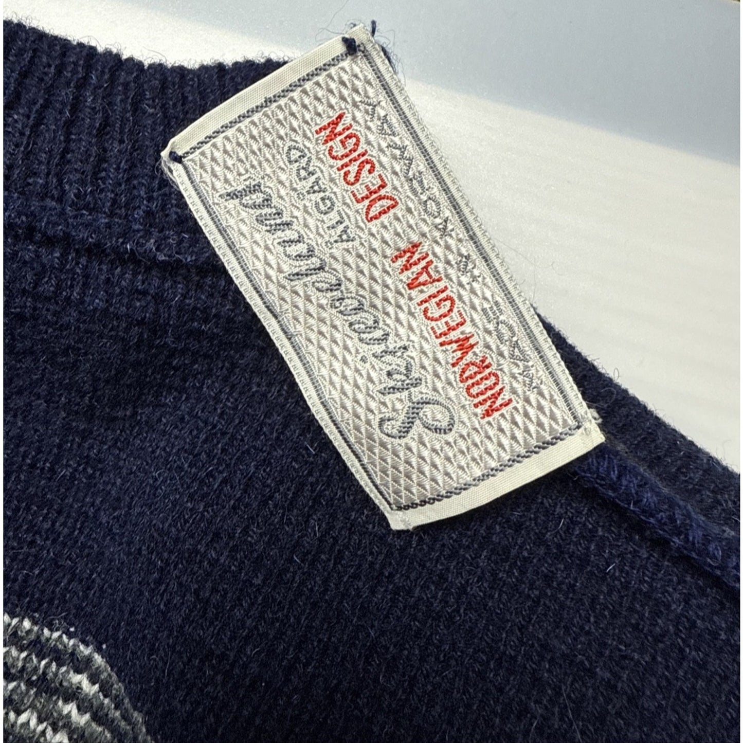 Vtg Skjaeveland Algard Norwegian Design Sweater Wool Childs Sz 6 Navy Gray White