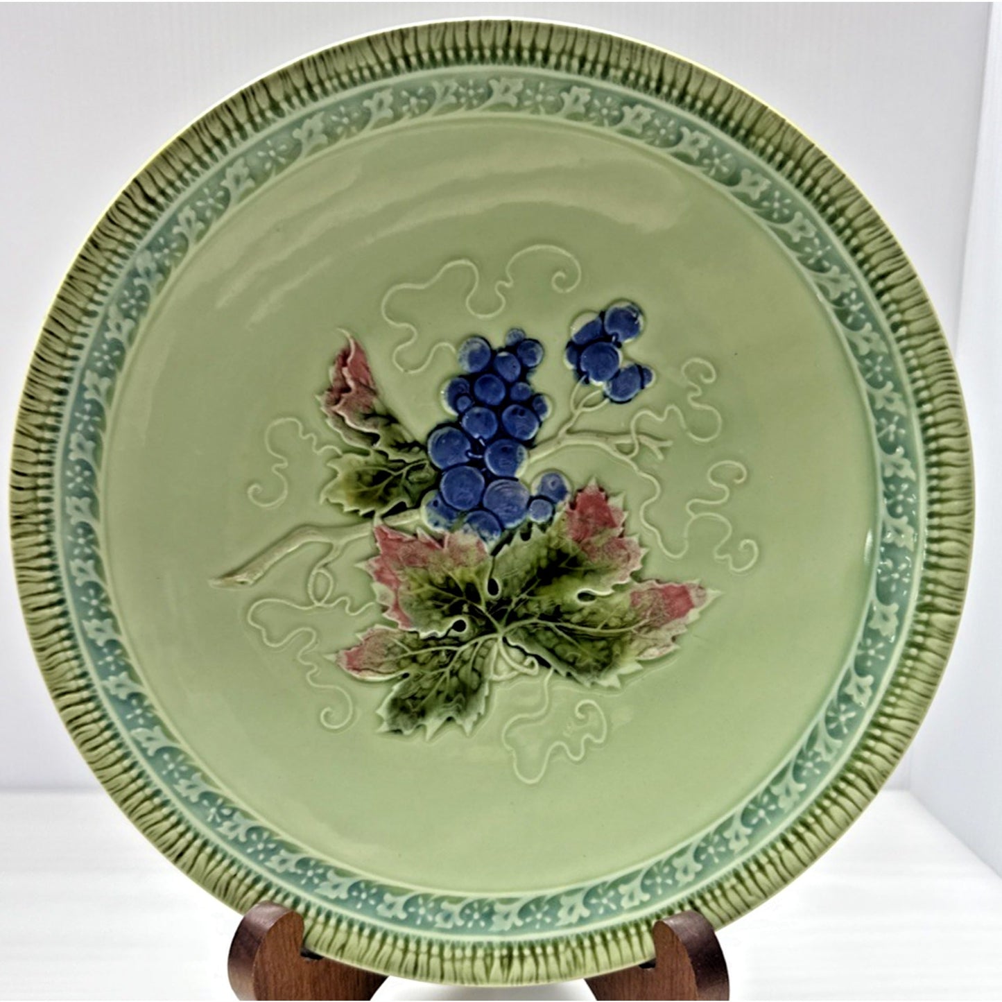 Old Zell Harmersbach Majolica Germany Grapes Leaves Hand Painted Green #114