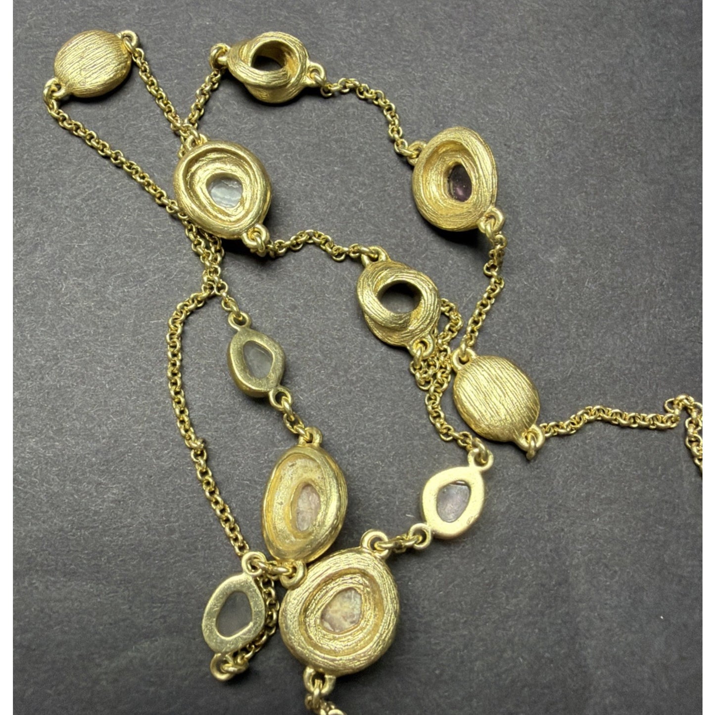 Cole Haan Semi Precious Gemstone Cabochon Station Necklace Gripoix Style Long