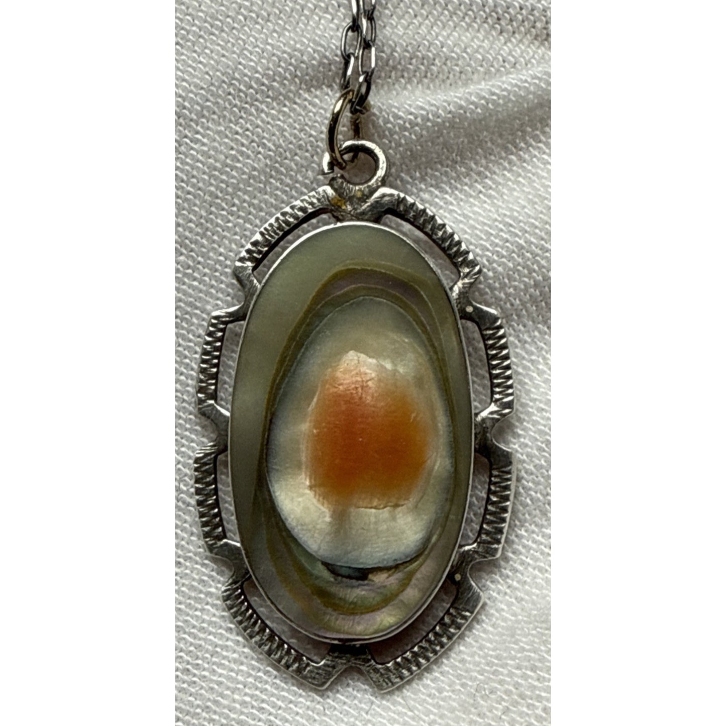 Art Deco Sterling Silver Abalone Blister Pearl Pendant Necklace Chain As Is