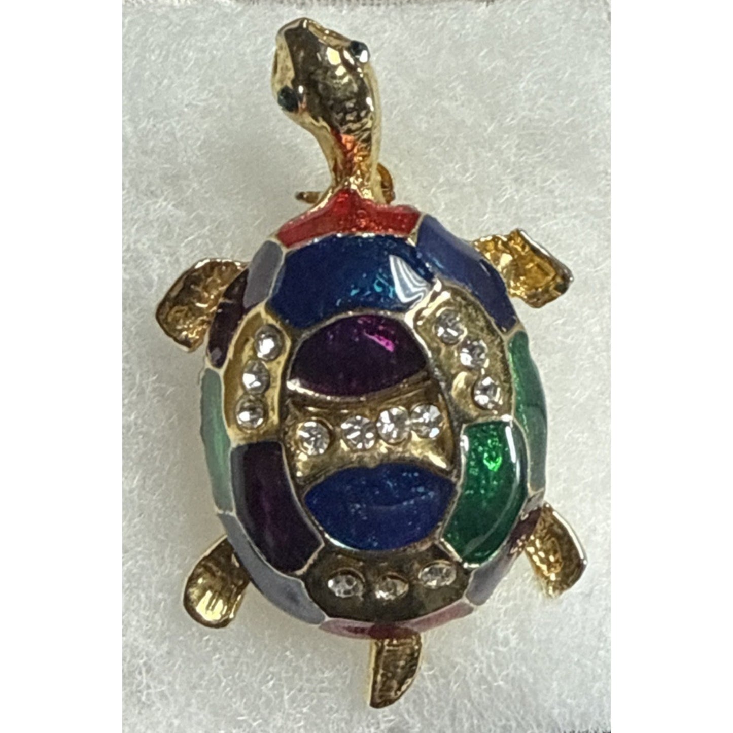 Vintage Rhinestone Guilloche Enamel Painted Turtle Tortoise Brooch Pin