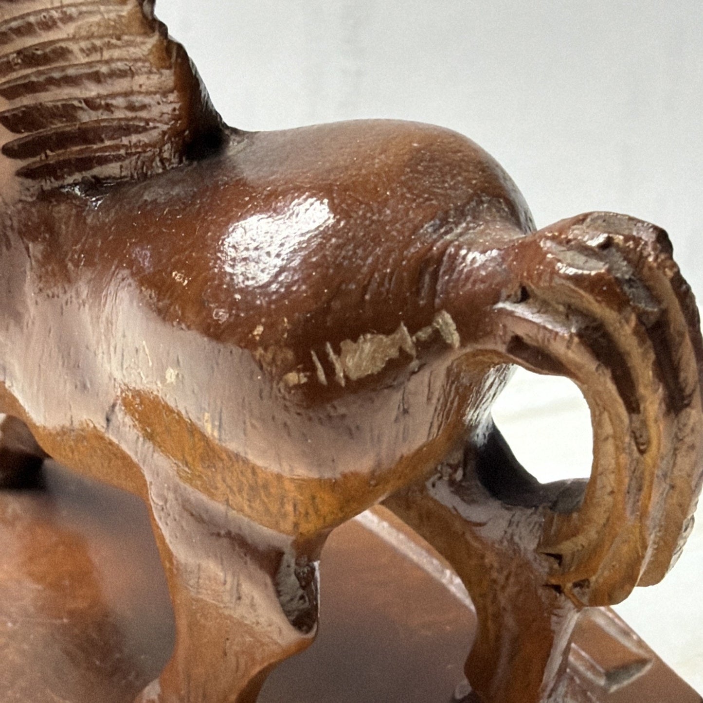 Vintage SC Vizcarra Wood Carving Horse Stallion Sculpture Horseshoe Paperweight