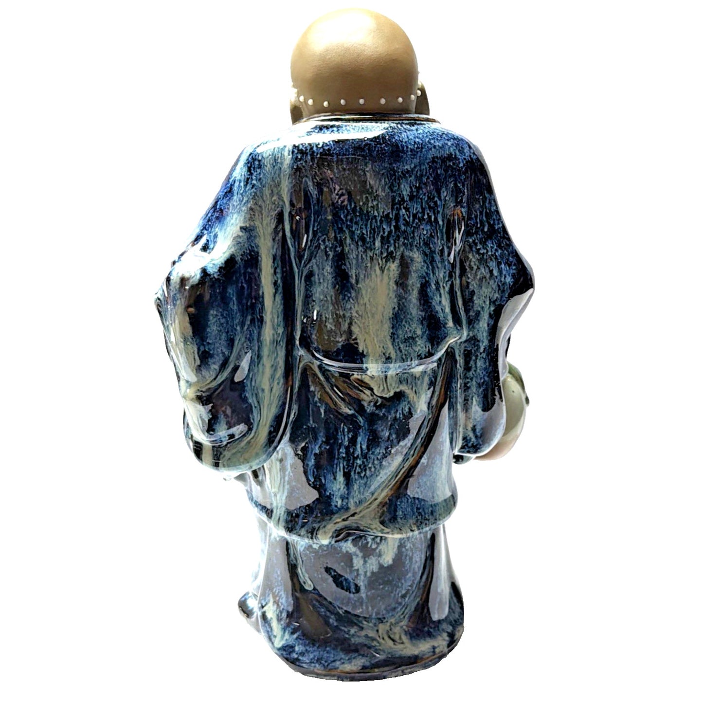 Shiwan Mudman Pottery Chinese Blue Flambe Glazed Happy Buddha Sculpture Hotei