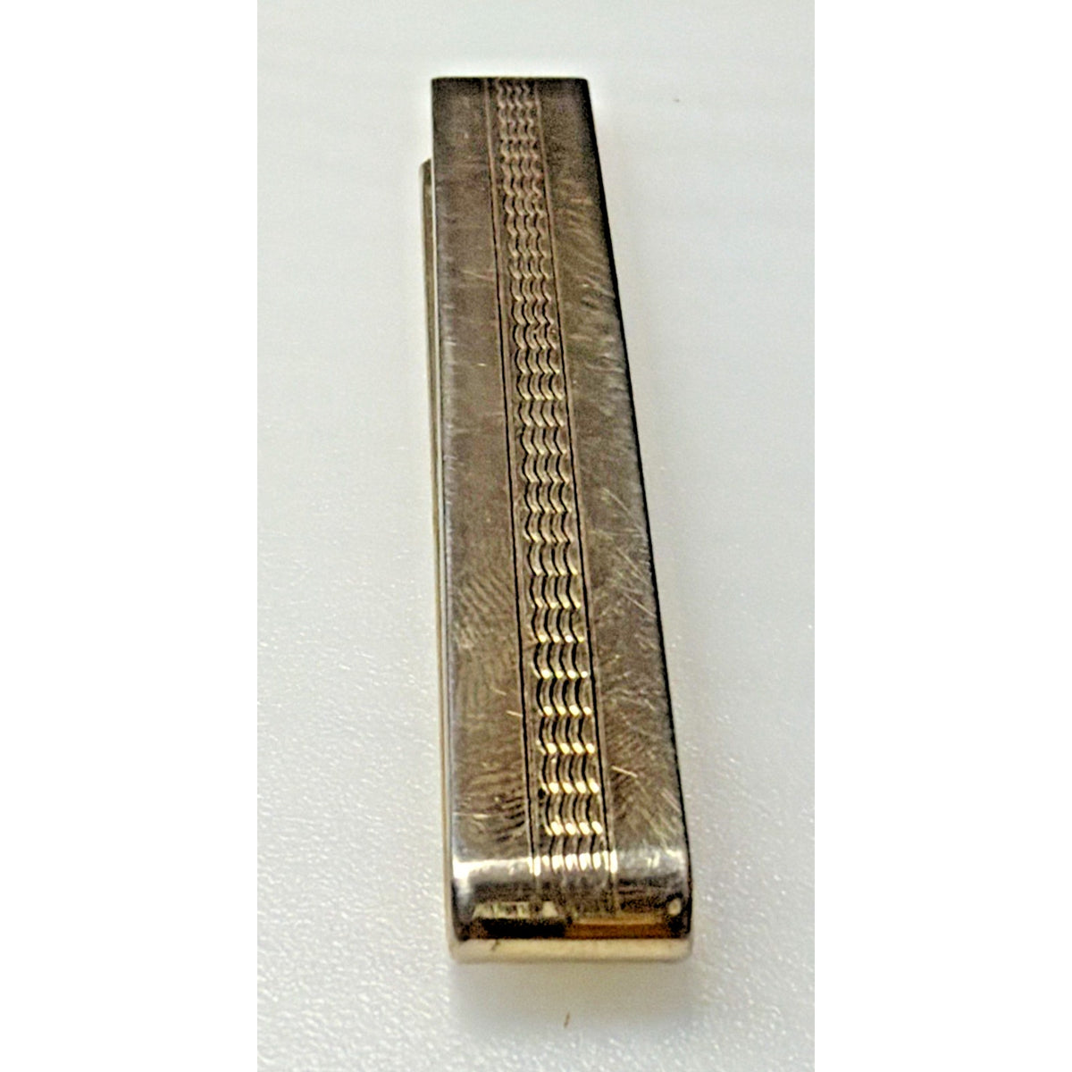 Vintage Large Gold Tone Tie Clip Center Pattern Textured As Is