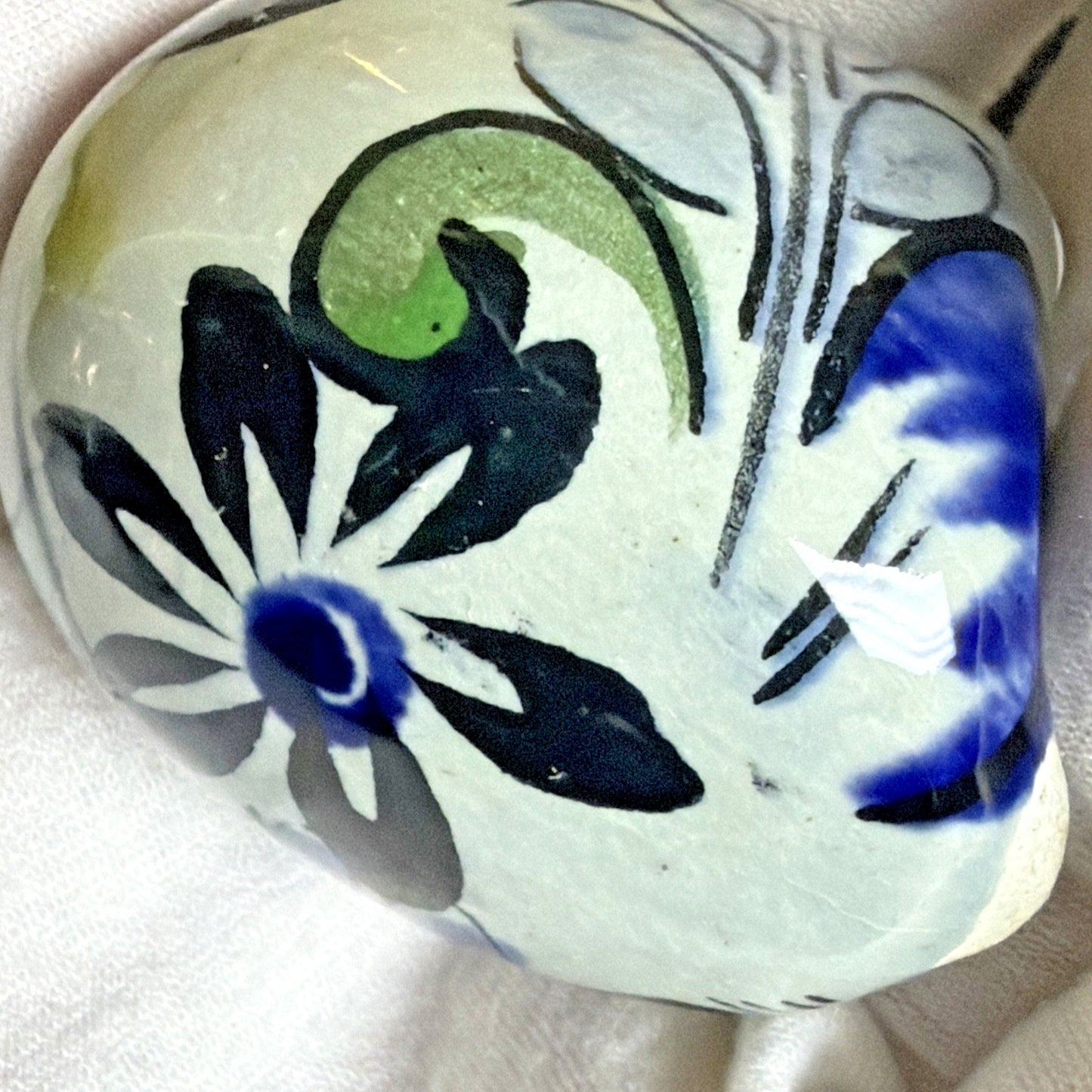 Vintage Mexican Tonala Pottery Owl Hand Painted Glazed Floral Signed As Is