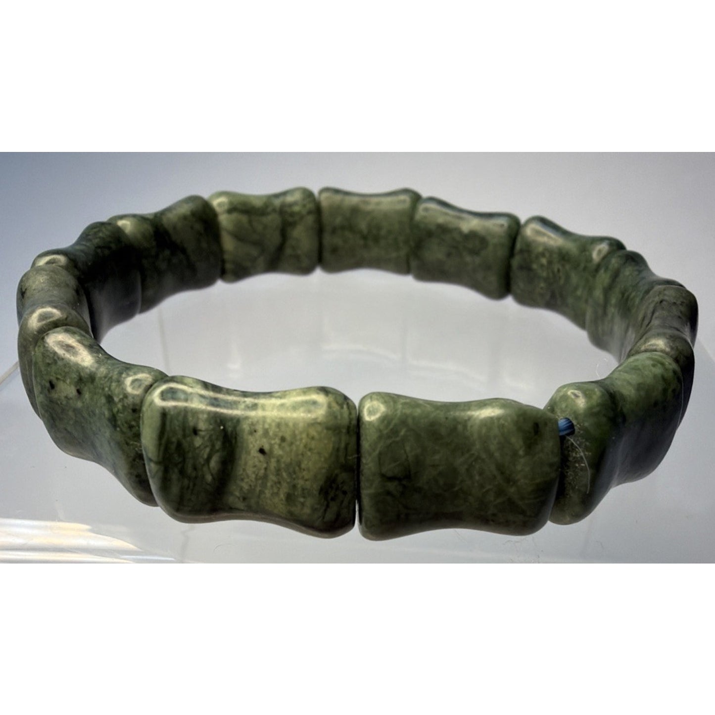 Natural Nephrite Jade Serpentine Stretch Bracelet Good Luck Bamboo Bone Read