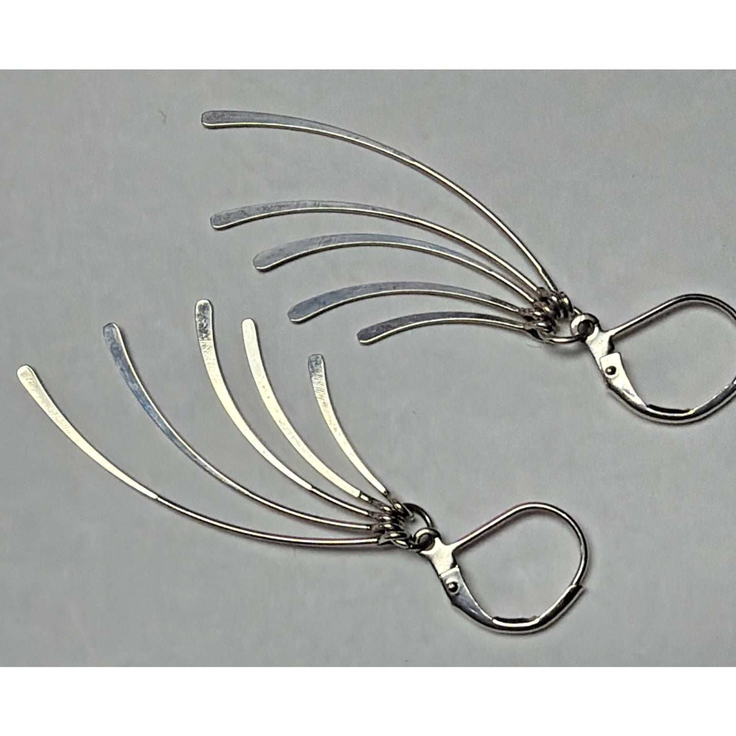 Vintage Sterling Silver Fan Fringe Feather Dangle Hinged Hook Earrings