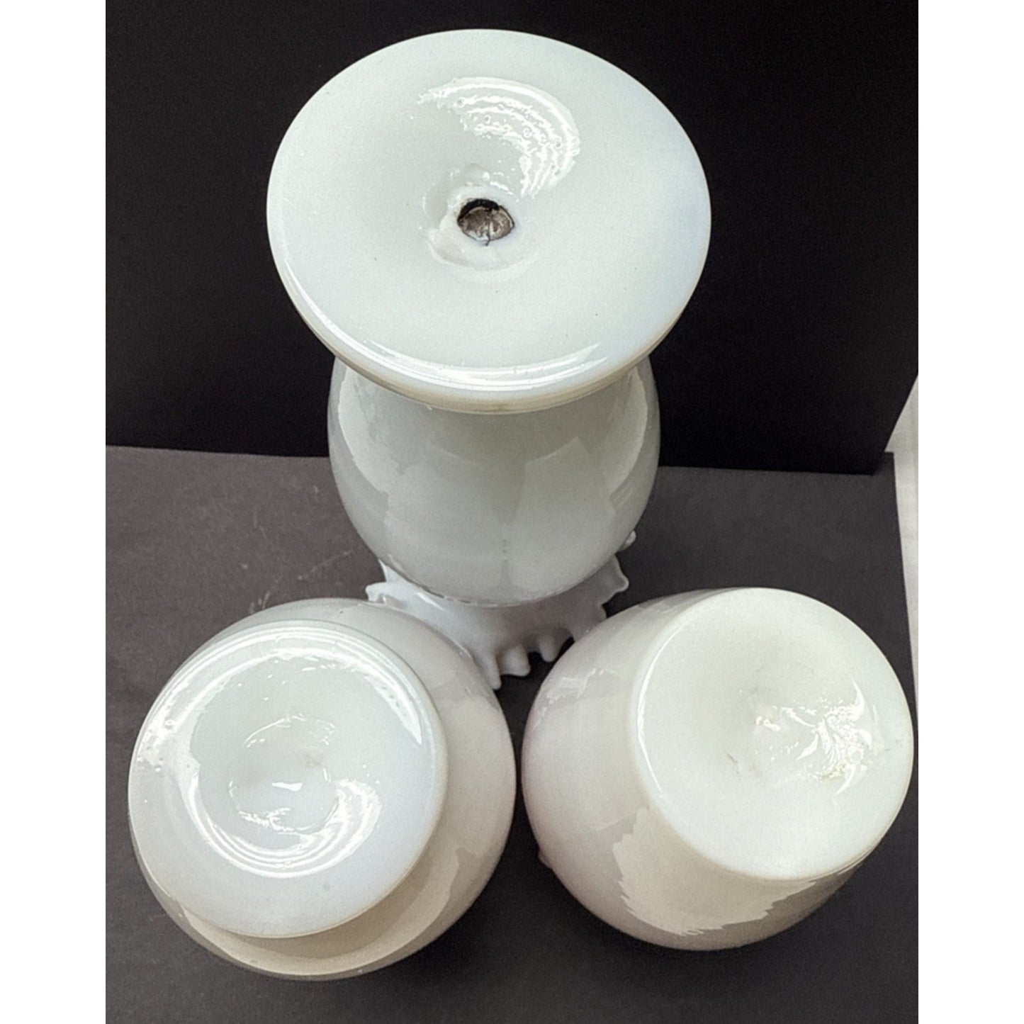 Victorian Lot of 3 Peachblow Glass Crimped Rim Pink White Vases As-Is