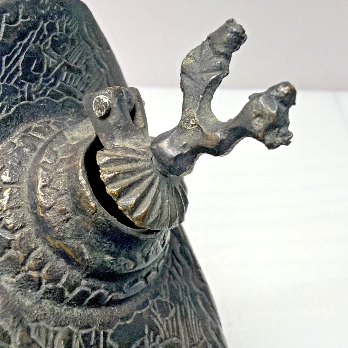 Old Bronze Brass Peacock Bird Engraved Aladdin Lamp Oil Handle As Is Read