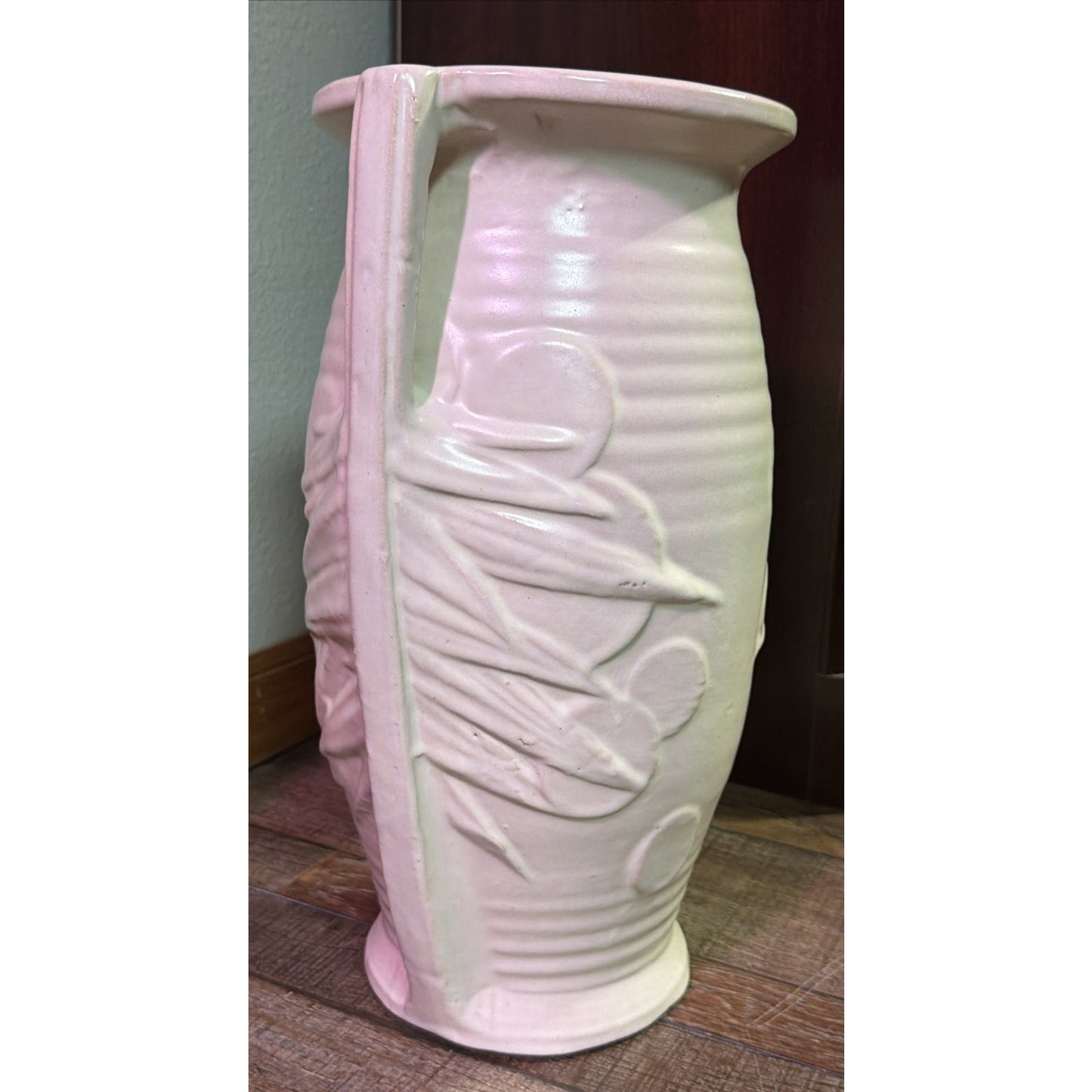 Art Deco McCoy Pottery White Matte Sand Dollar Vase Handles 14" As Is
