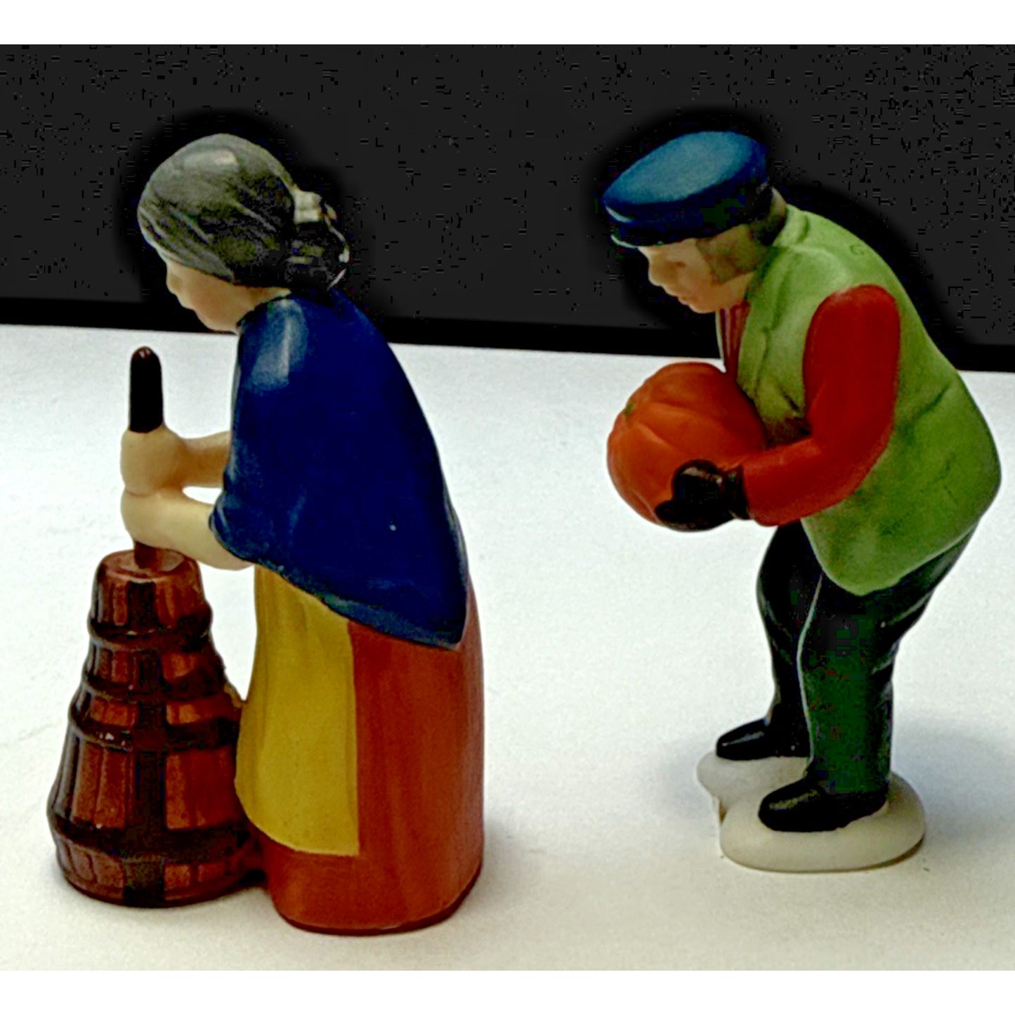 Vtg Lot of 2 Dept 56 Harvest Time Farmer Pumpkin Wife Butter Churn New England