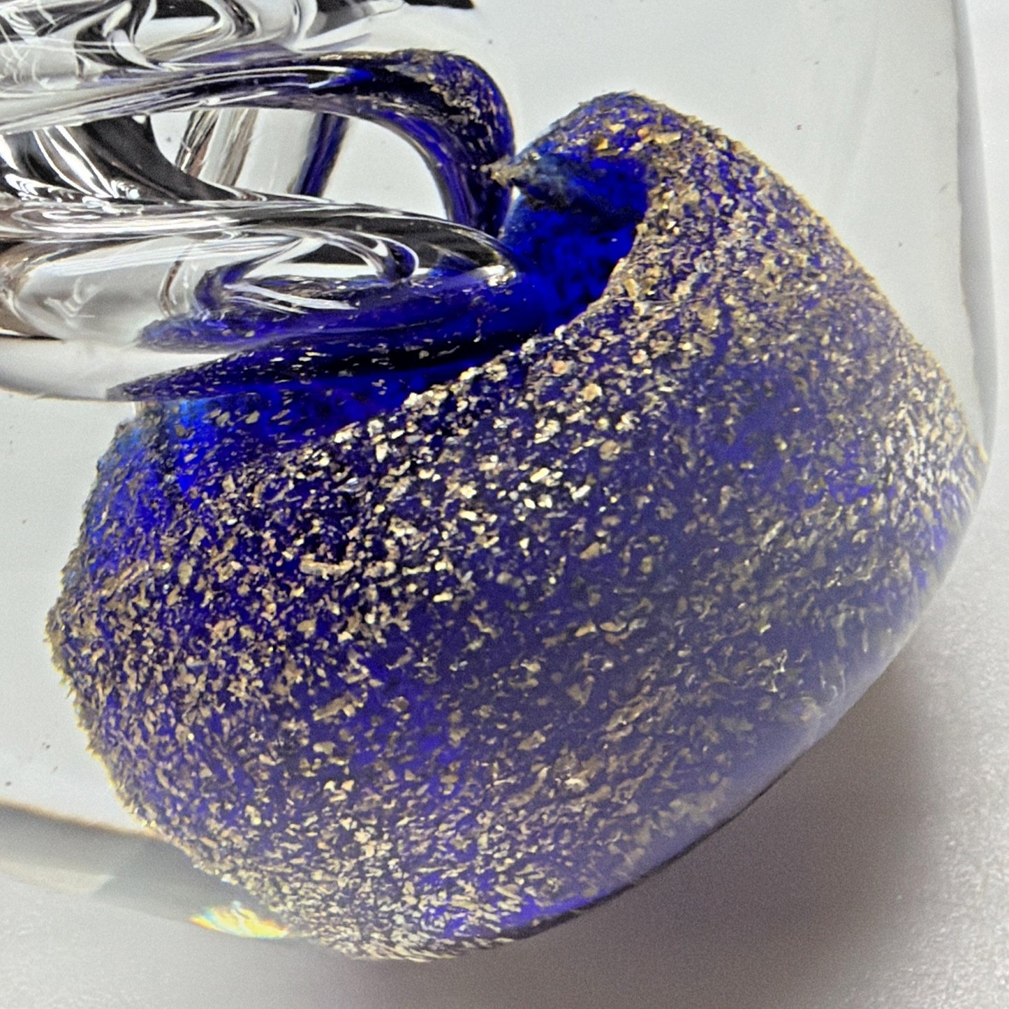 Vtg Large Art Glass Egg Paperweight Spiral Ribbon Cobalt Blue Aventurine Gold