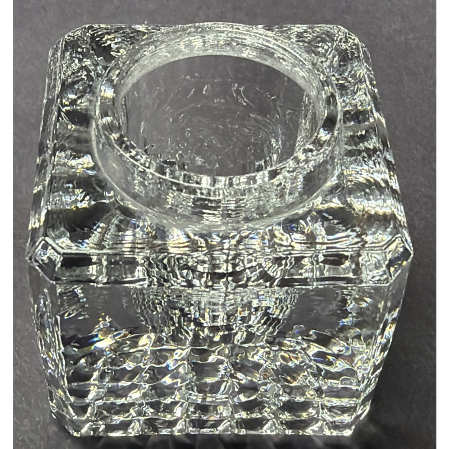 Antique Early American Glass Inkwell Pebbled Bottom Textured Block Lip