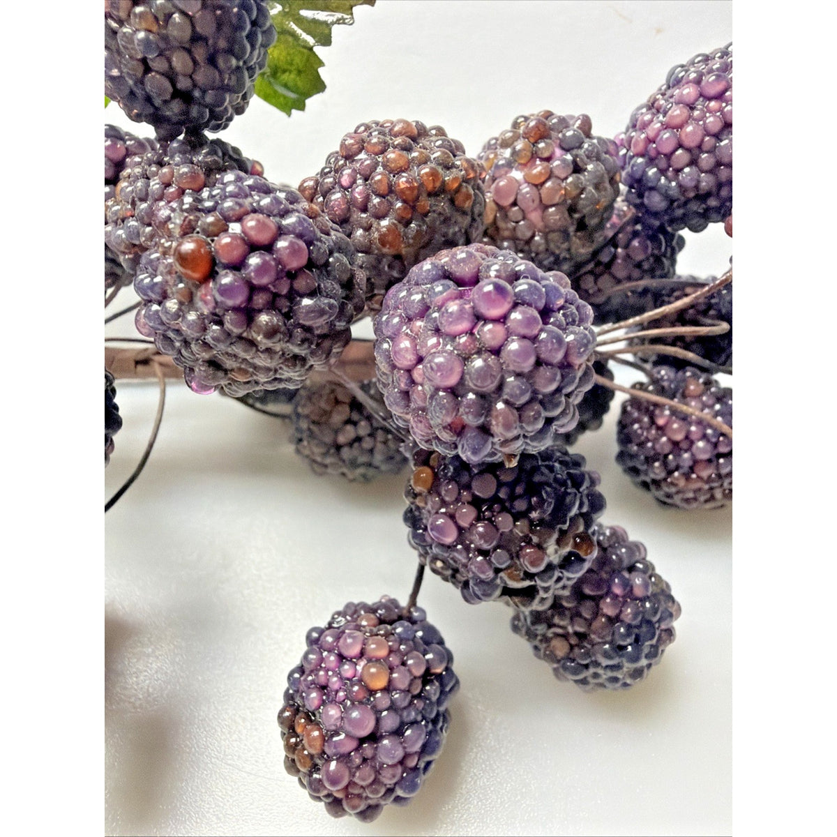 MCM Grape Cluster Glass Beaded Stem Leaves Fruit Purple As Is