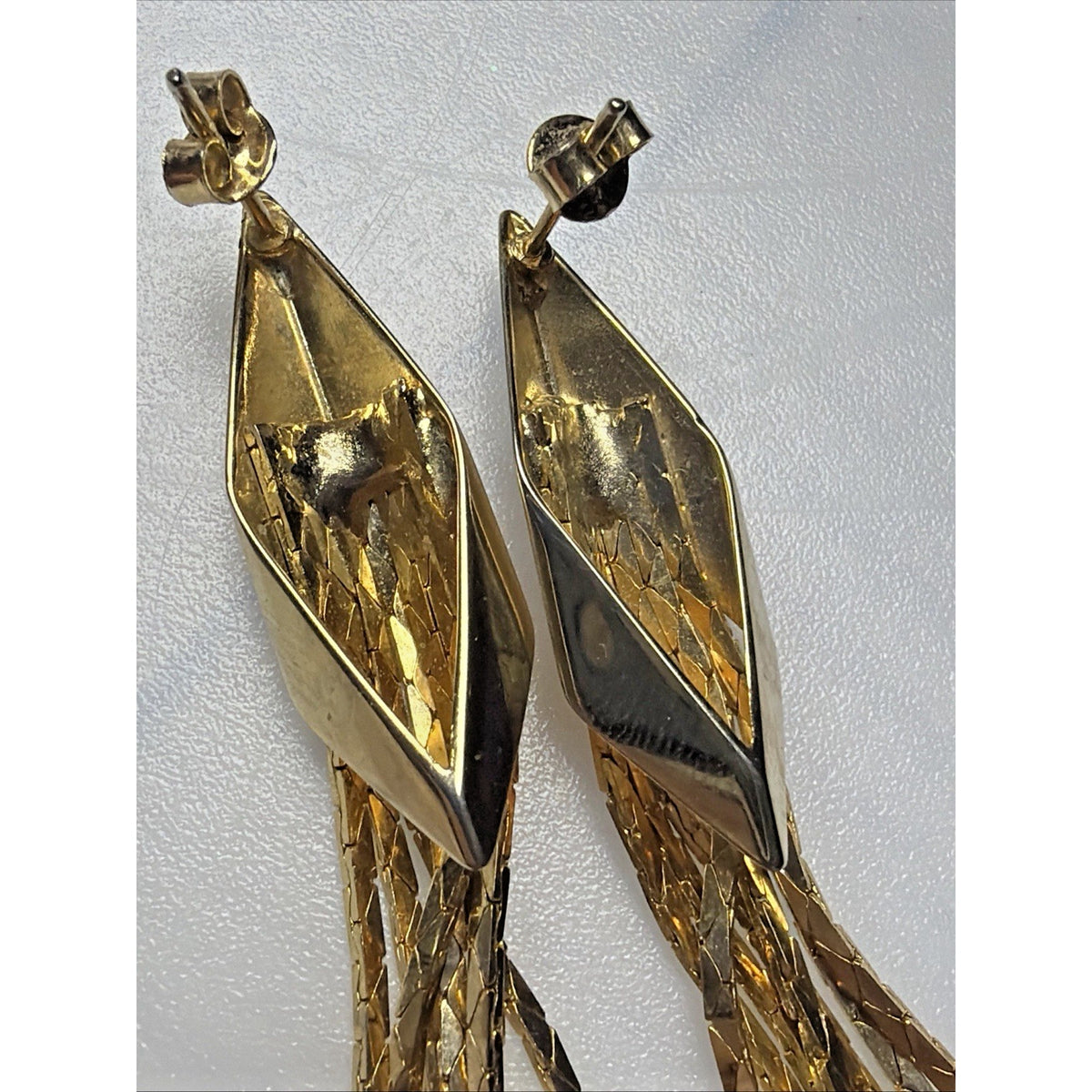 Vintage Gold Tone Geometric Tassel Earrings Chain Dangle Drop Post