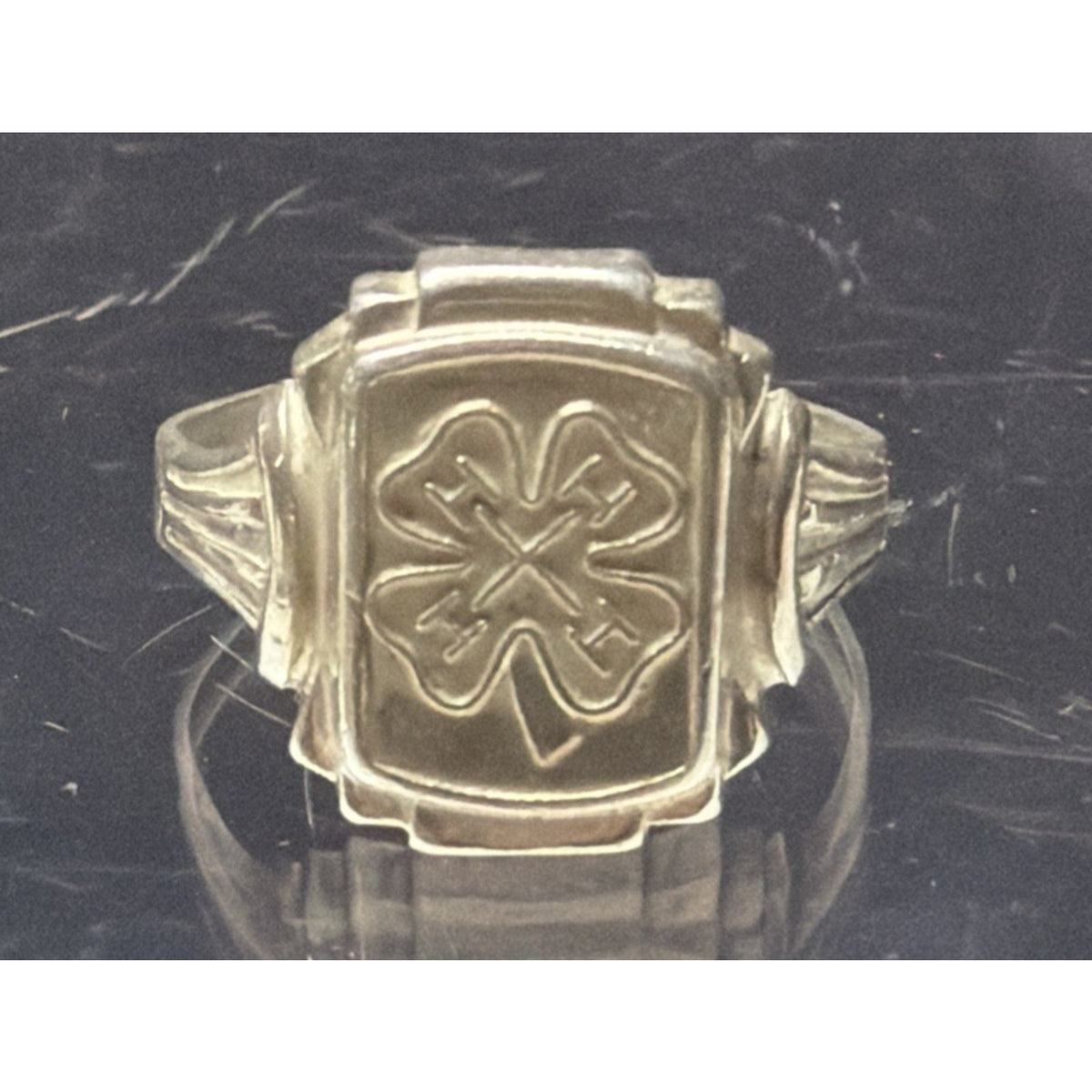 Vtg Sterling Silver 4H Clover Ring Signet Club Adjustable Sz 9.5