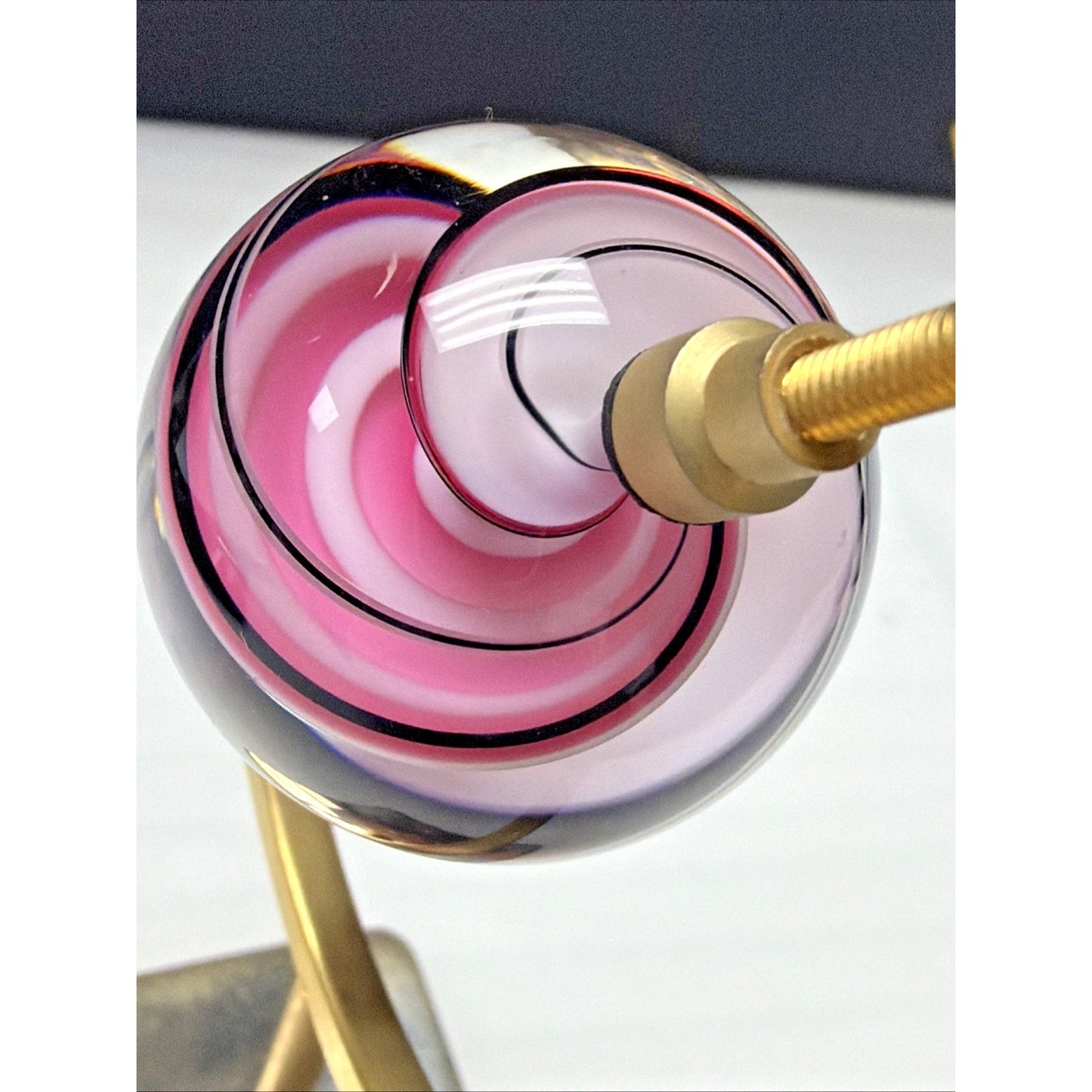 Steve Maslach Art Glass Marble Spiral Lattice Gold Plated Caliper Display As Is
