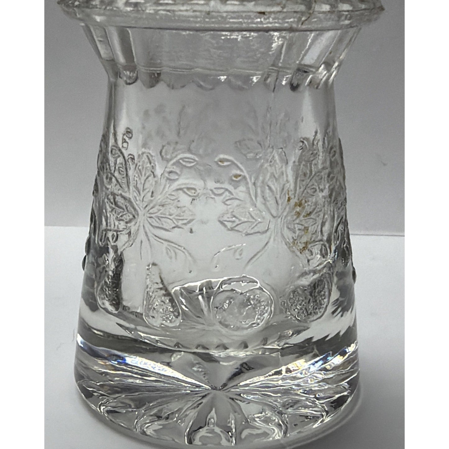 EAPG DC Jenkins Kokomo Glass Three Fruit Toothpick Match Stick Holder Glows