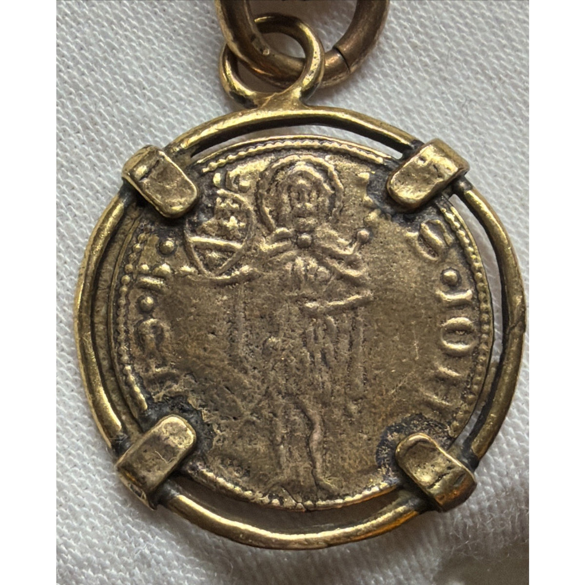 Vintage Coin Charm Bracelet Statement Medallion Florin Saint Jean Baptiste